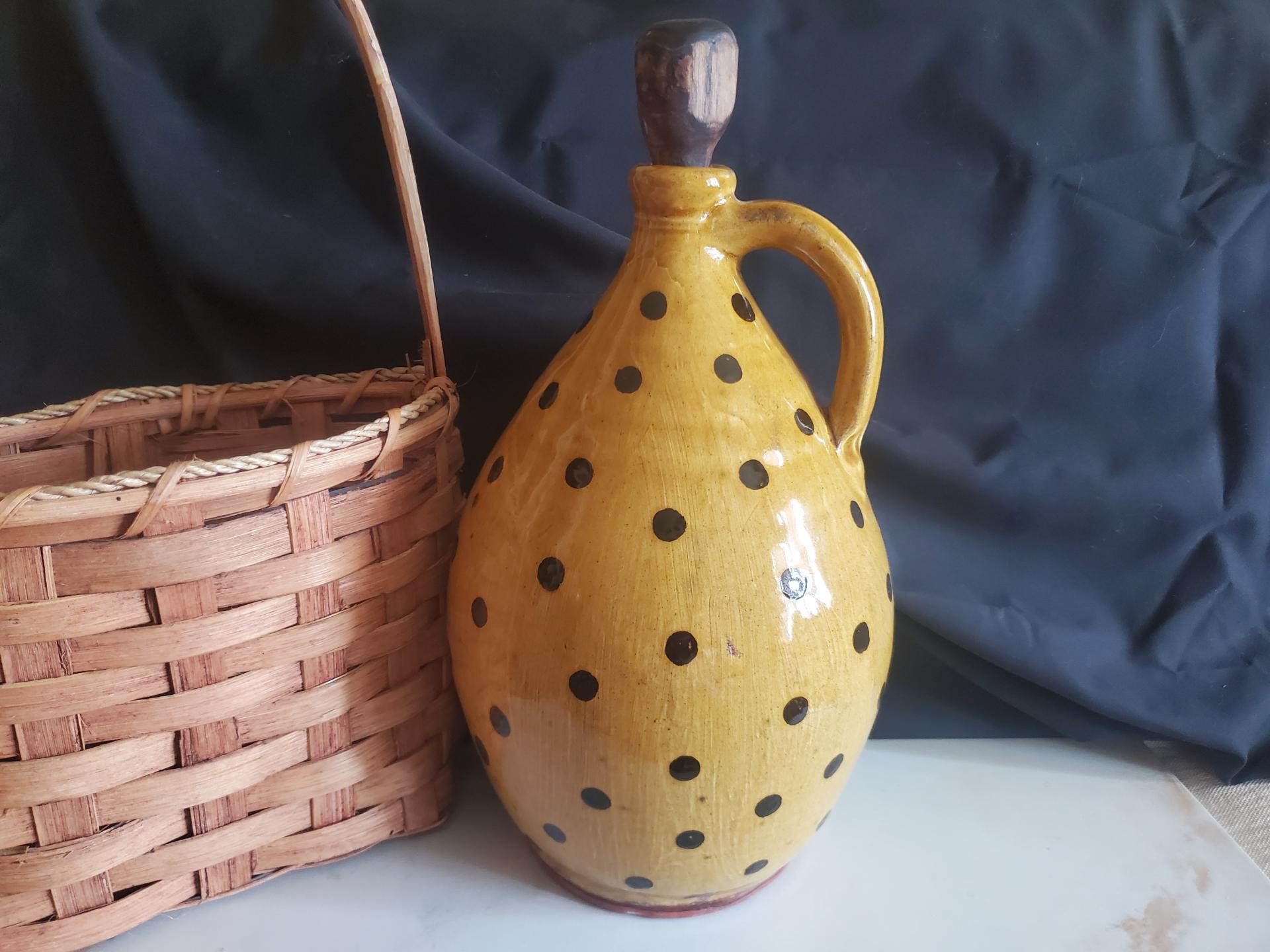 Redware Jug with Black Dots Decoration