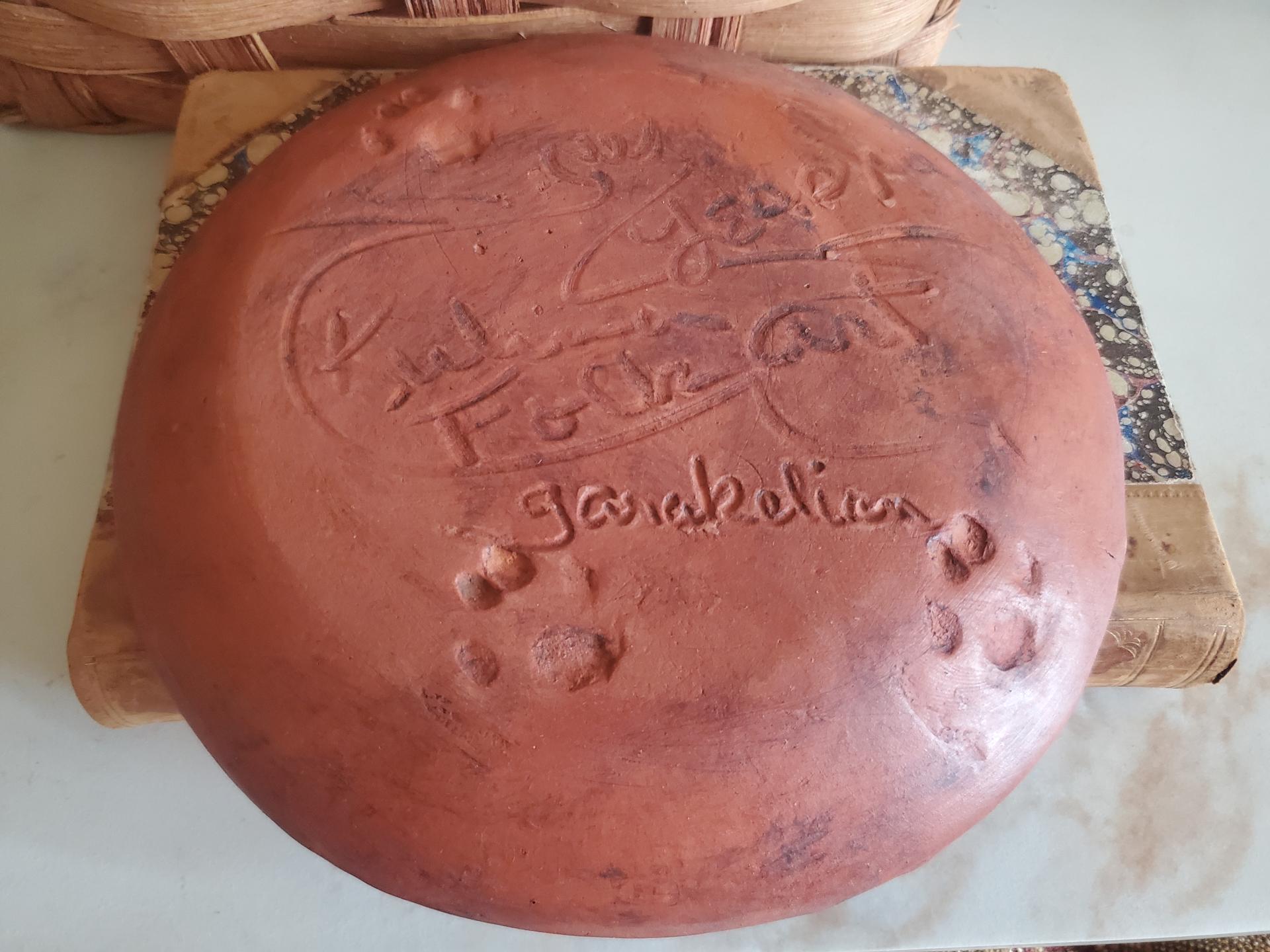 Redware 7 in. Plate, One-of-a-Kind with Slip Motif, Food Safe, Antiqued