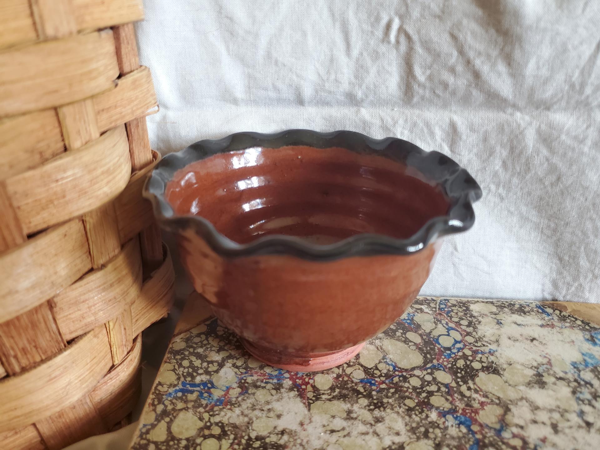 Redware Fluted Rim Bowl for Salt, Nuts, Jewelry and More