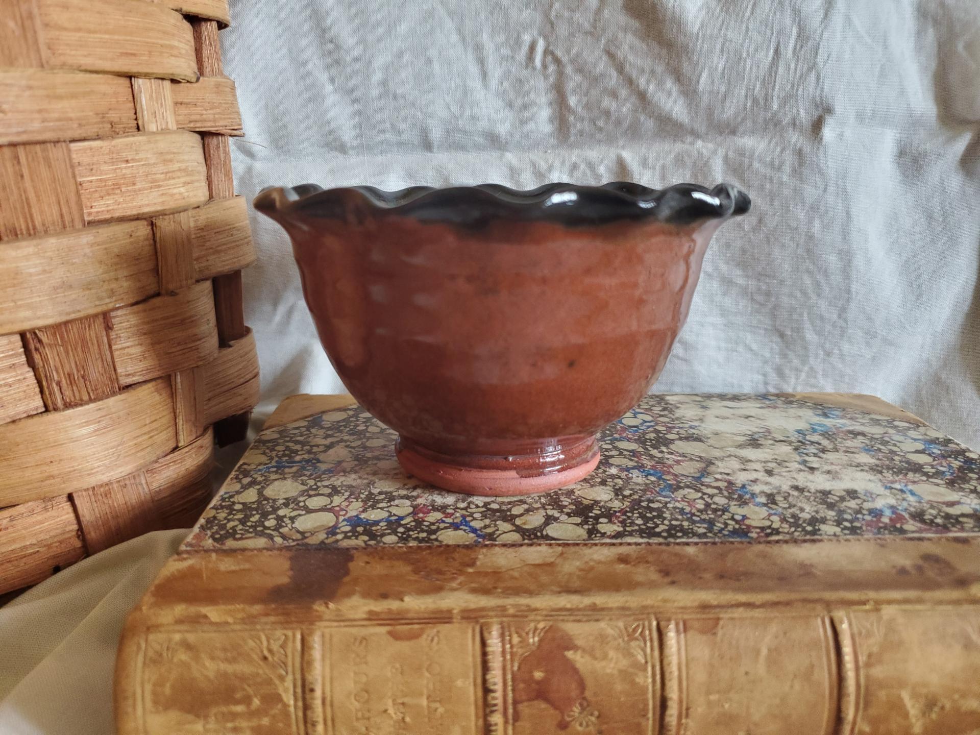 Redware Fluted Rim Bowl for Salt, Nuts, Jewelry and More