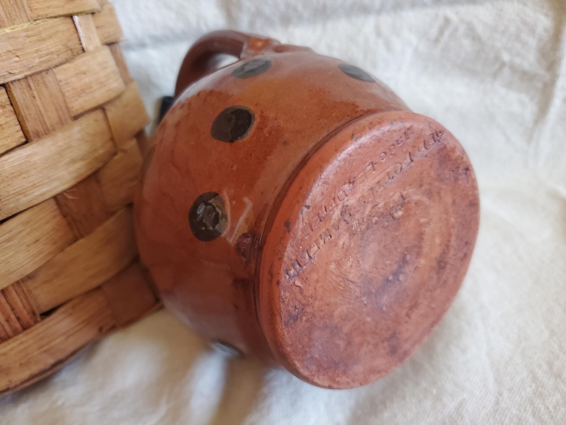 Redware Soap or Lotion Dispenser Jug with Black Dots