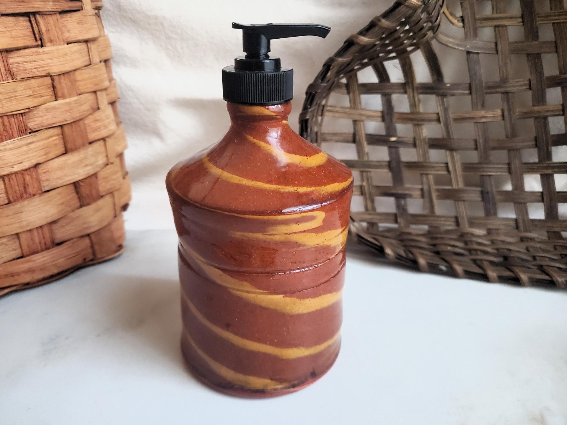 One-of-a-Kind Redware Soap or Lotion Dispenser Bottle
