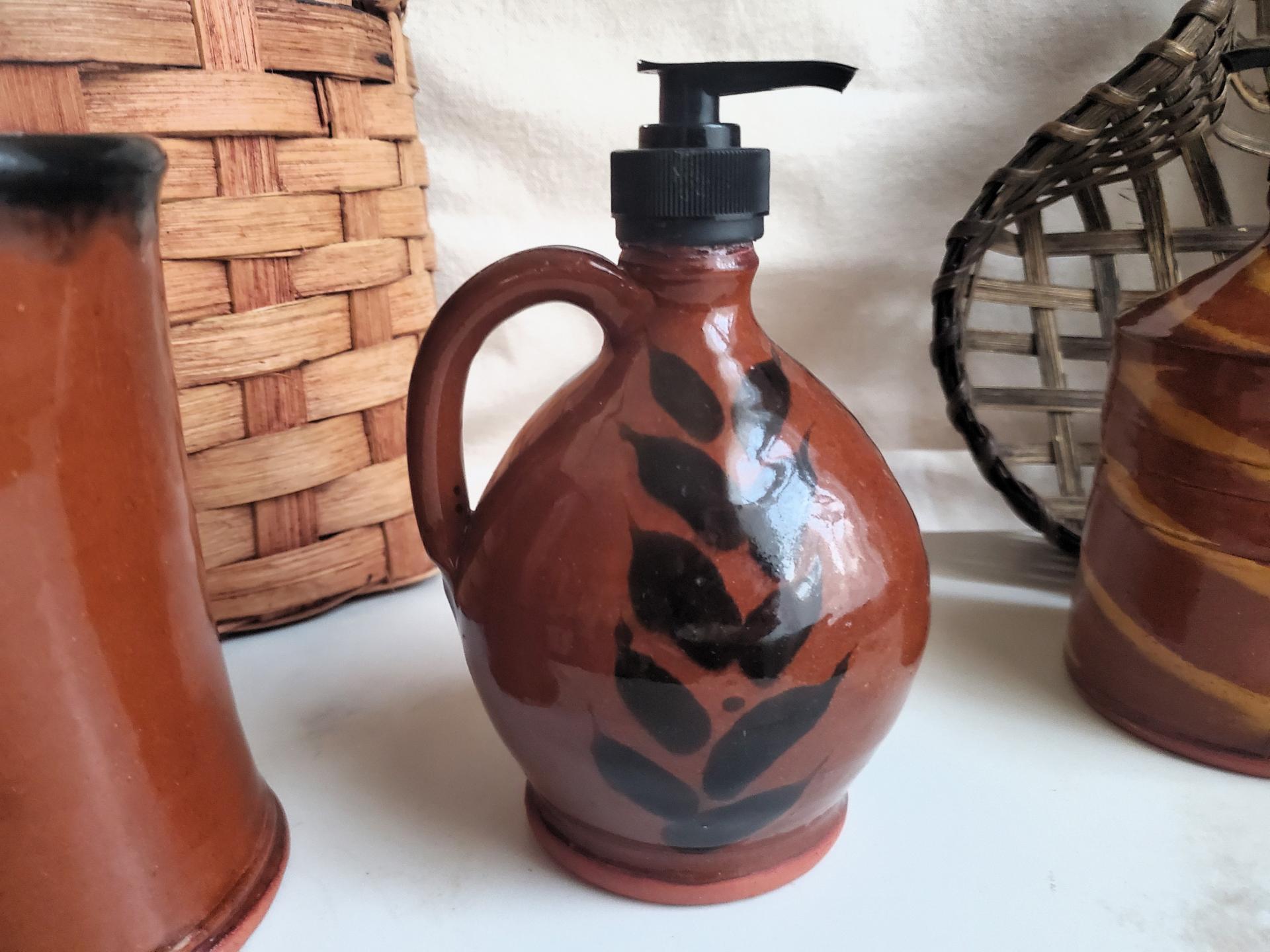 One-of-a-Kind Redware Soap or Lotion Dispenser Jug