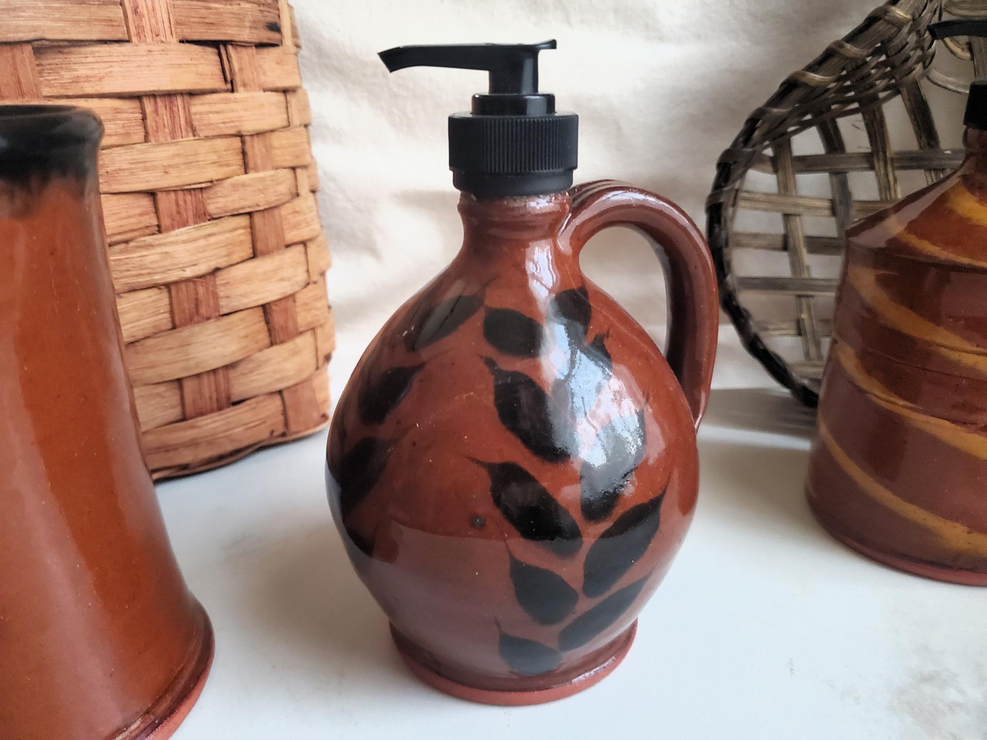 One-of-a-Kind Redware Soap or Lotion Dispenser Jug