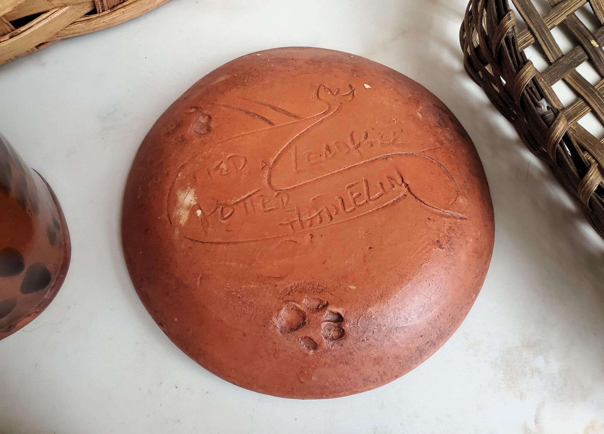 Slip-Decorated Redware 7 in. Plate with Feather Motif