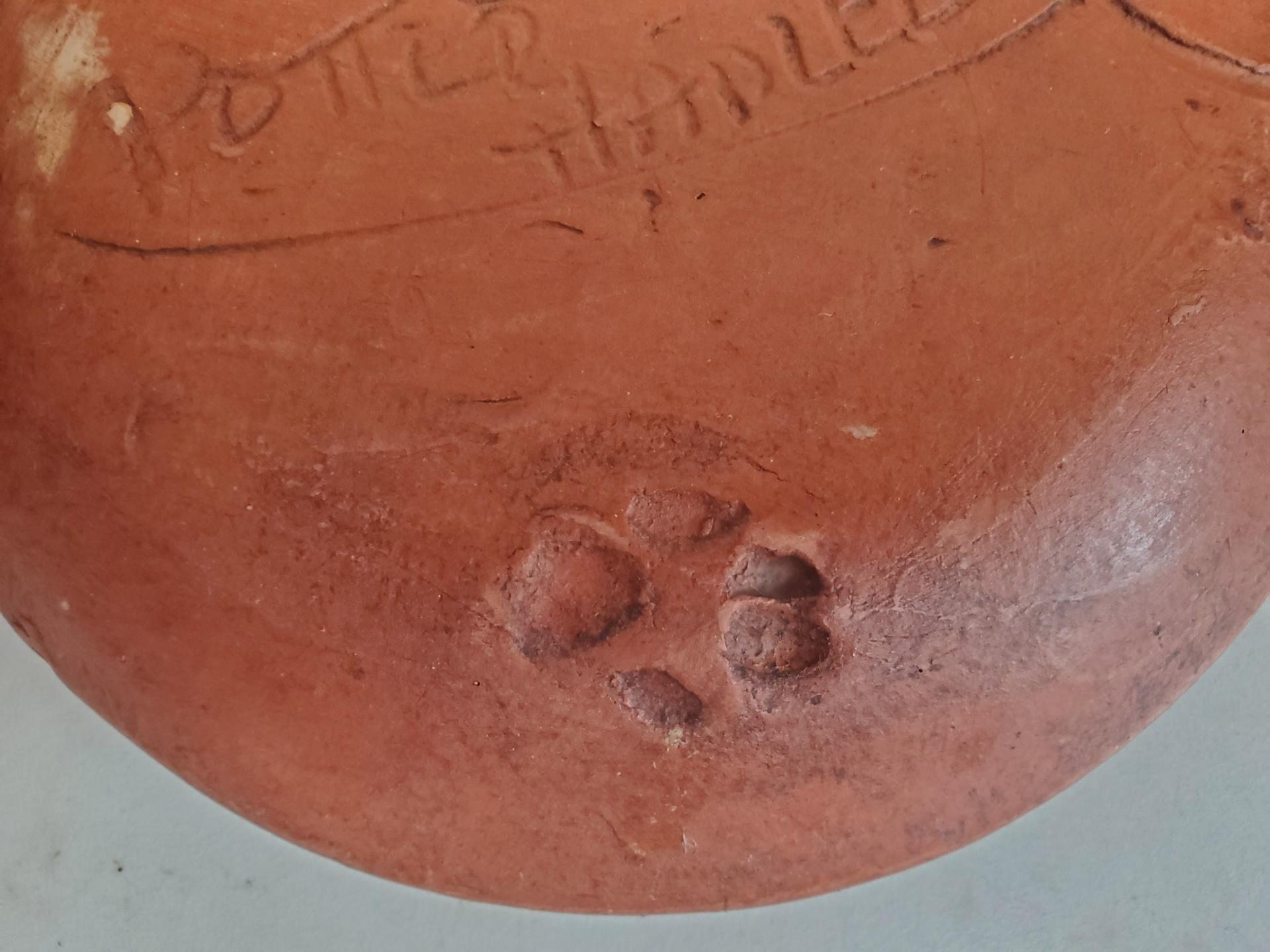 Slip-Decorated Redware 7 in. Plate with Feather Motif