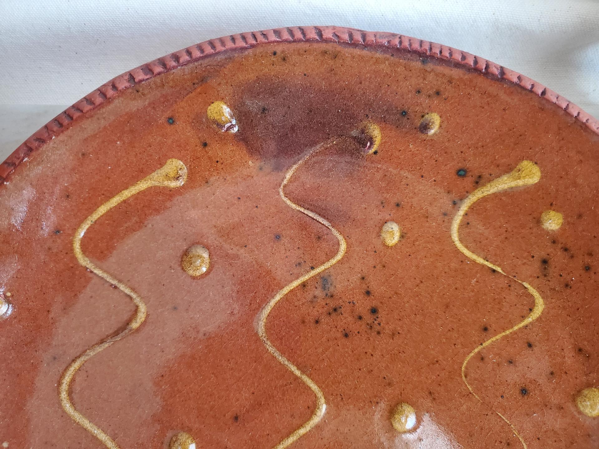  Slip-Decorated Redware 11 in. Plate with Traditional Motif