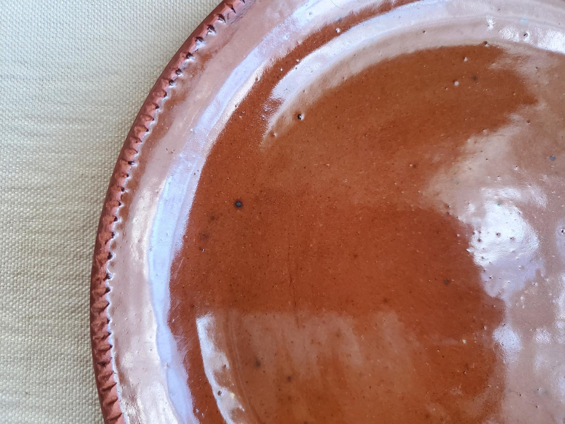  Slip-Decorated Redware 11 in. Plate, Plain