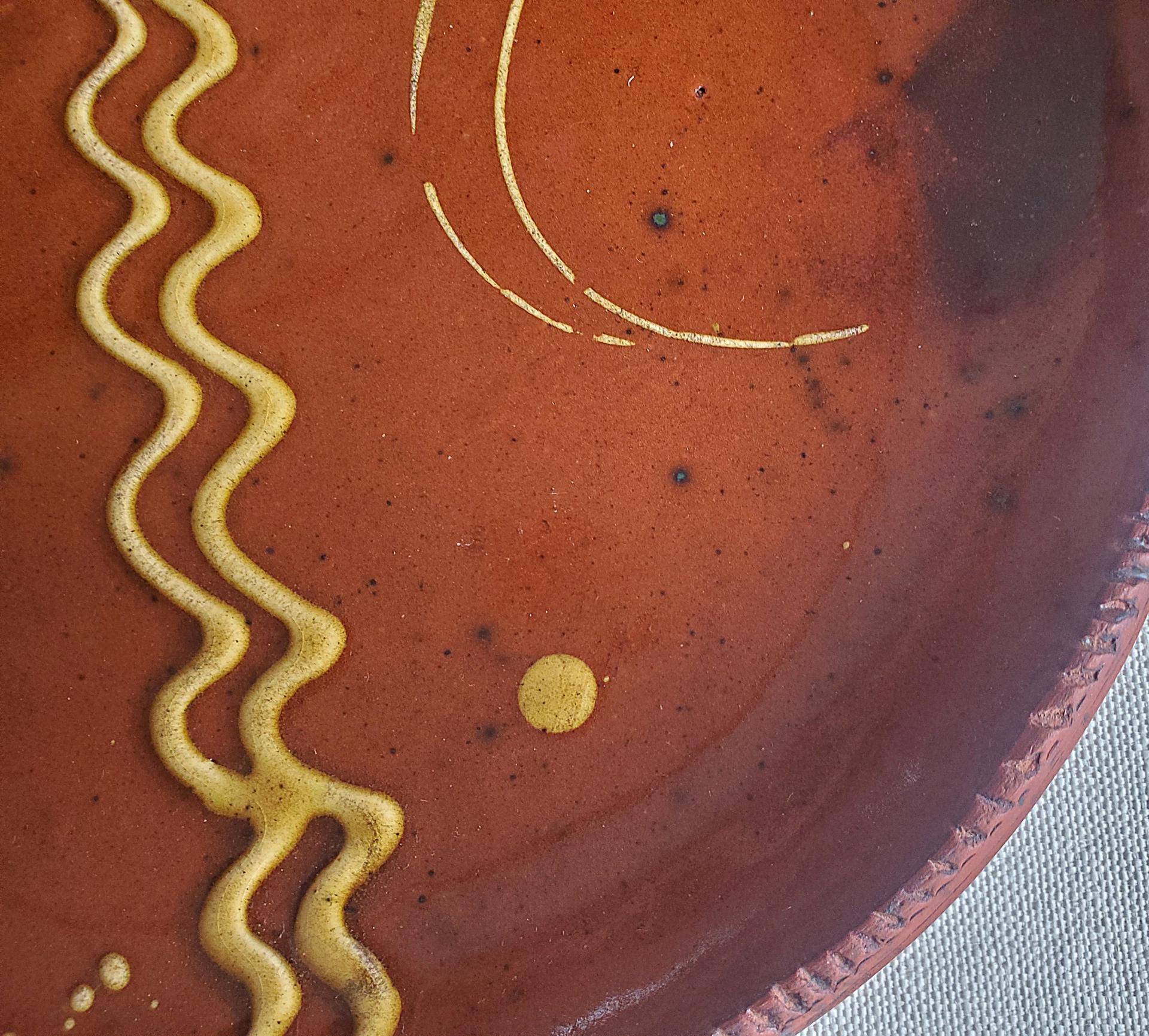  Slip-Decorated Redware 11 in. Plate with Traditional Motif