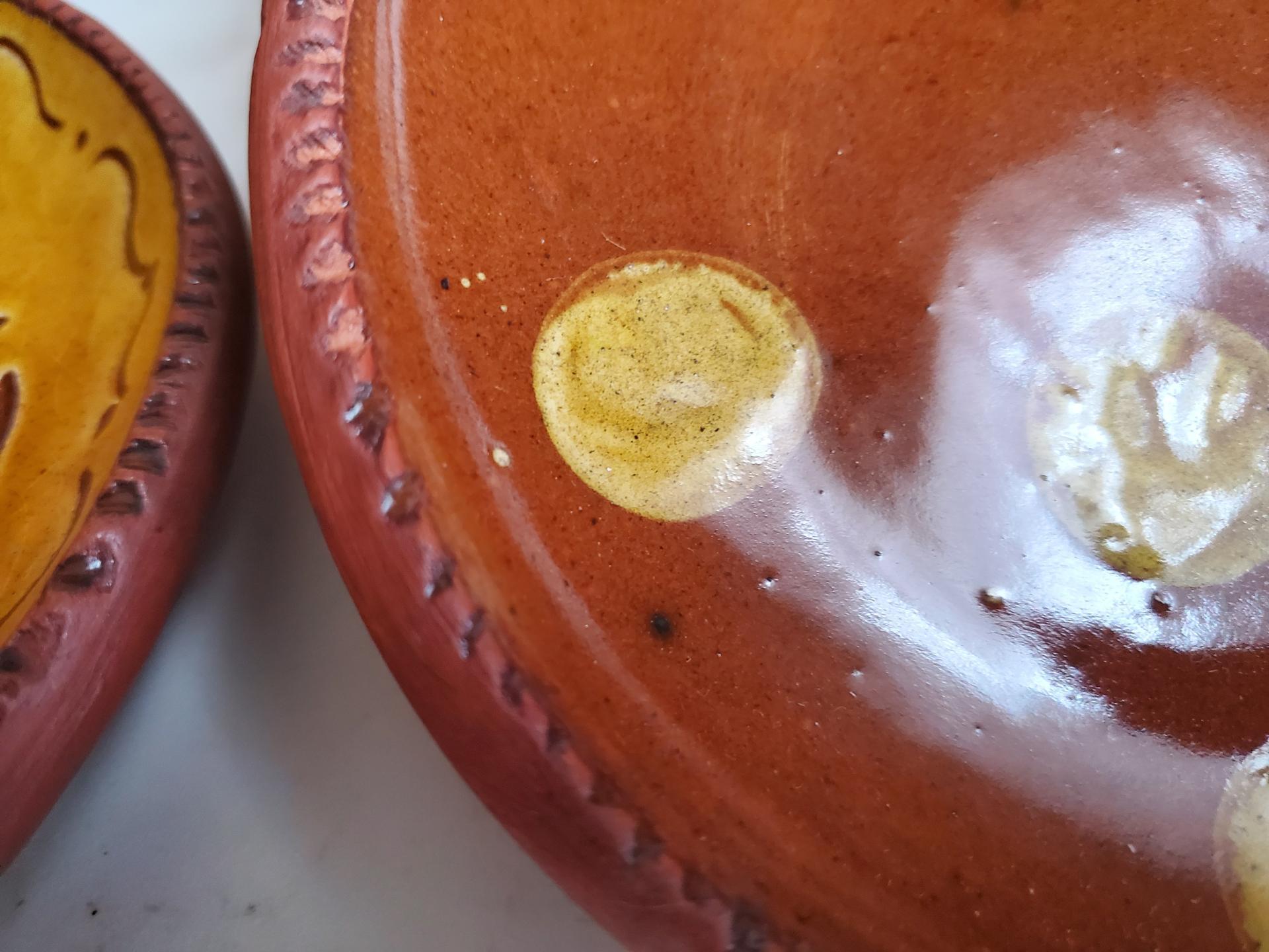 Redware 7 in. Plate, Slip Decorated