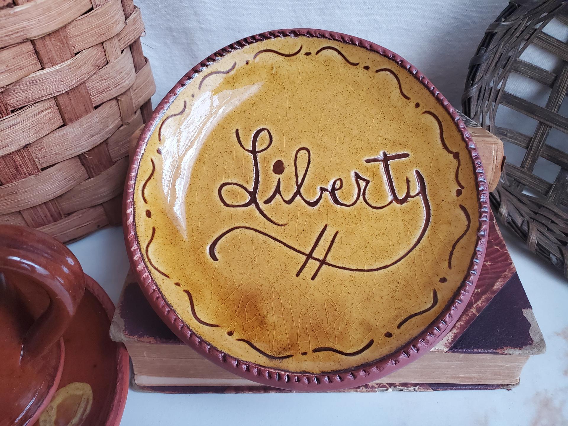 Redware 7 in. Plate, "Liberty"
