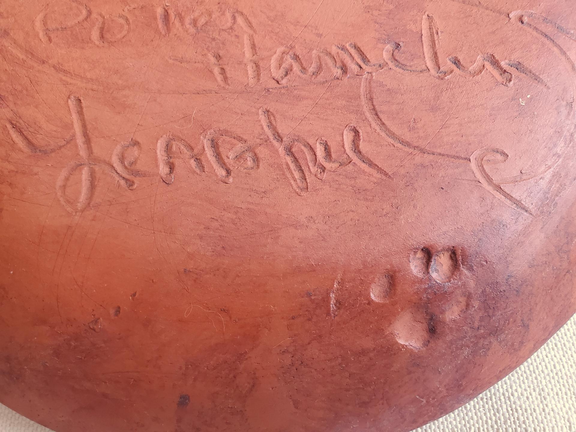  Slip-Decorated Redware 11 in. Plate with Feather Motif