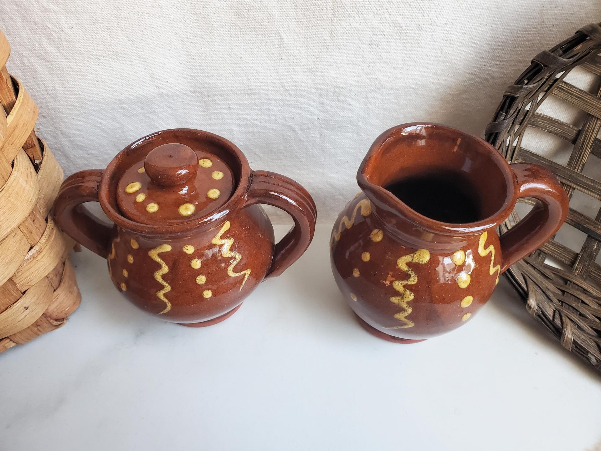 Sugar and Creamer Set with Squiggles and Dots Pattern
