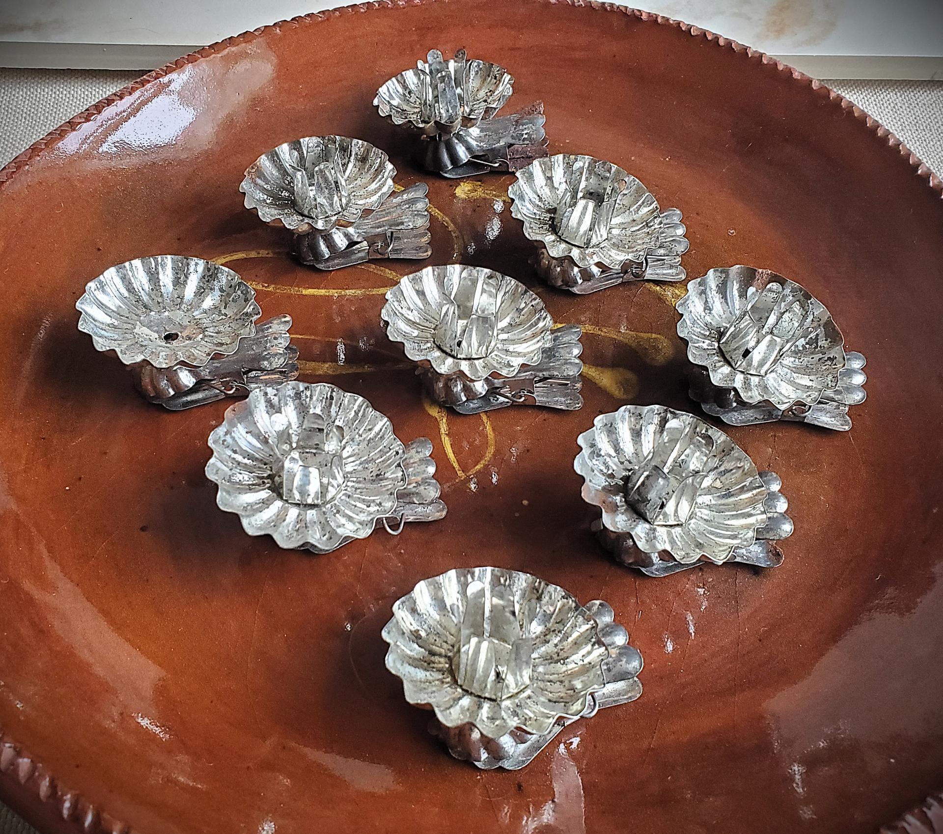 Rustic Vintage Candleholders, Set of 9, Tarnished Silver Finish, Christmas Tree Decor