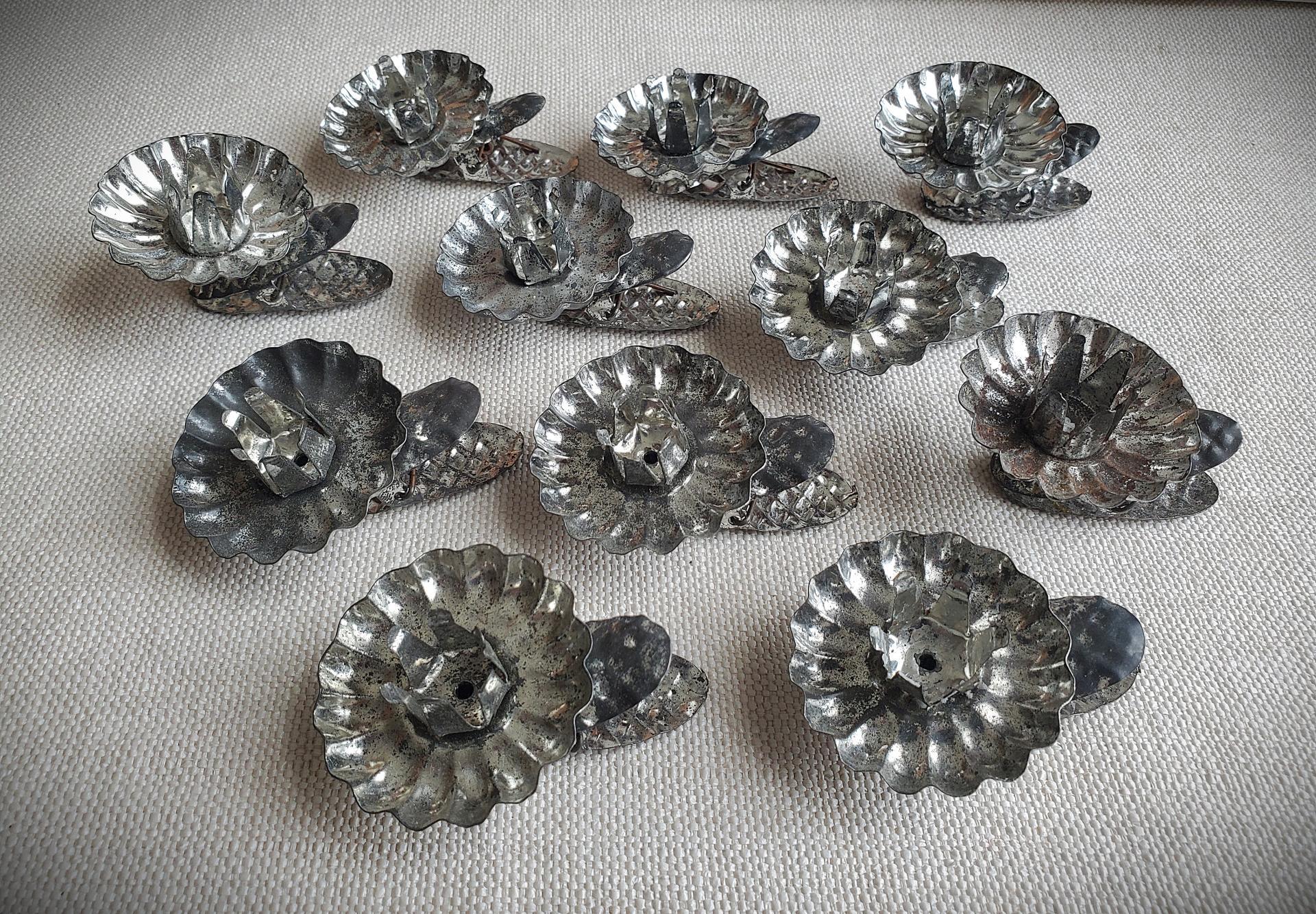 Rustic Vintage Candleholders, Set of 11, Tarnished Silver Finish, Christmas Tree Decor