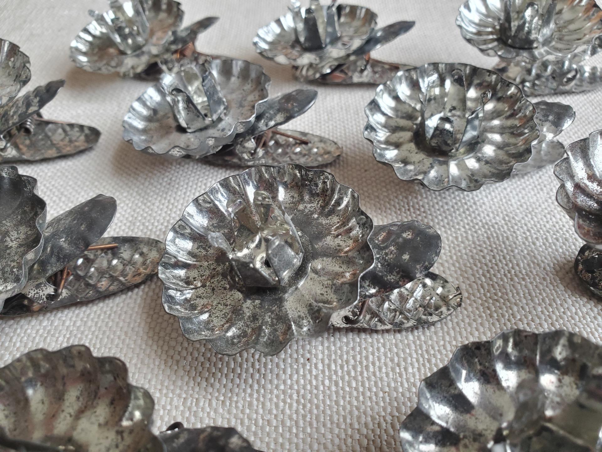 Rustic Vintage Candleholders, Set of 11, Tarnished Silver Finish, Christmas Tree Decor