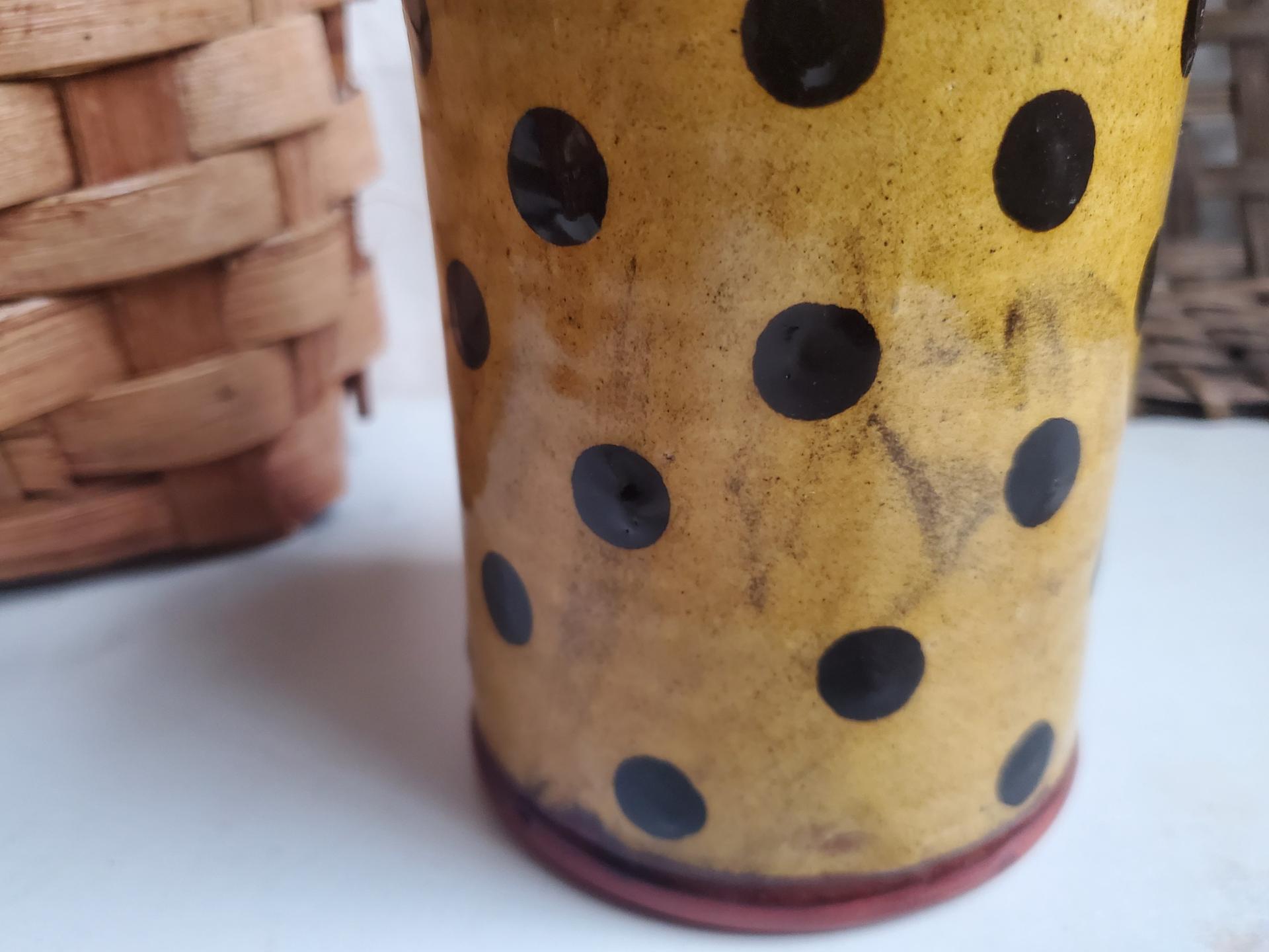 Redware Soap or Lotion Dispenser Bottle, Large Size with Black Dots