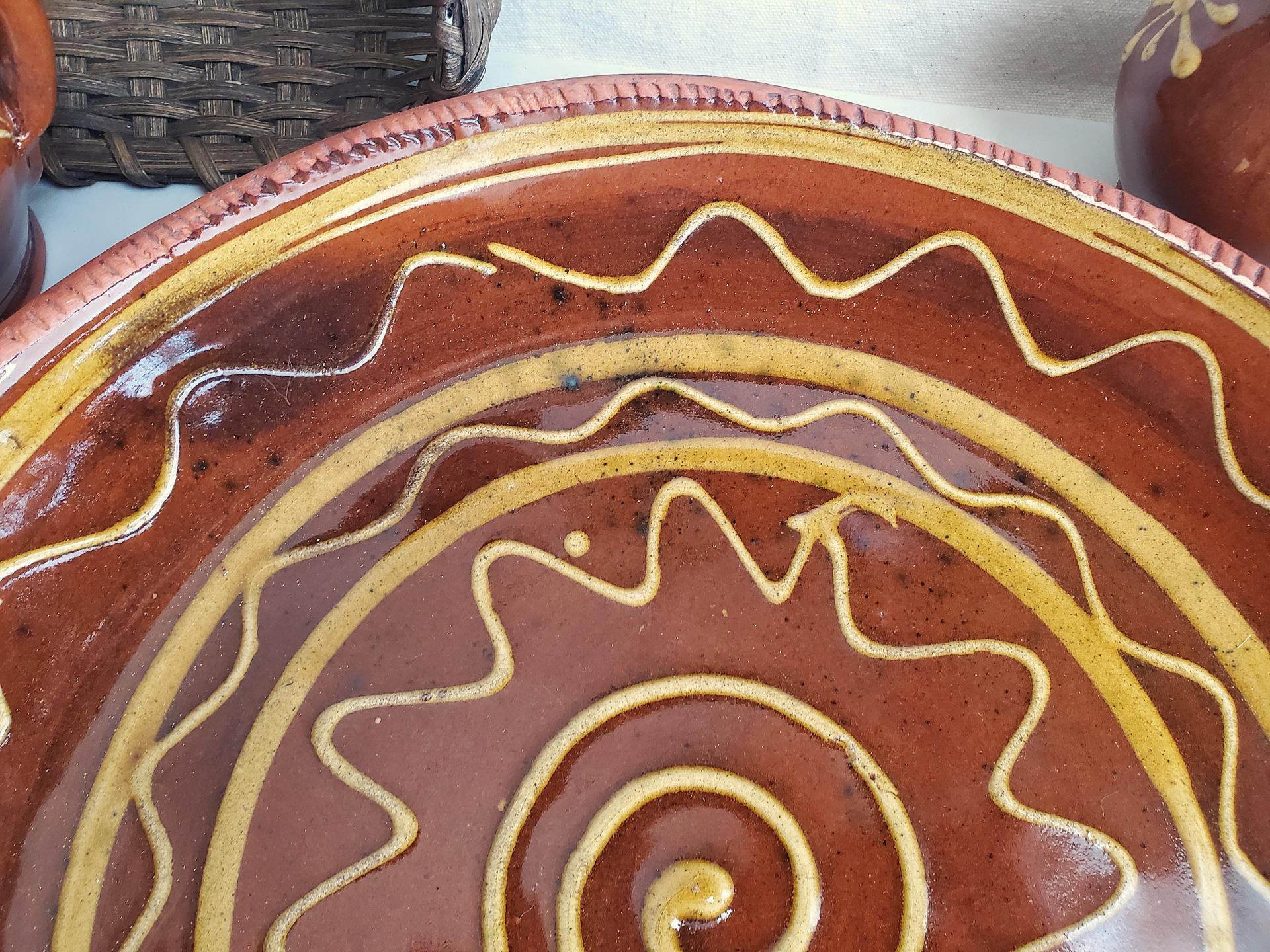 Redware Platter, Charger with Slip-Decorated Traditional Pattern