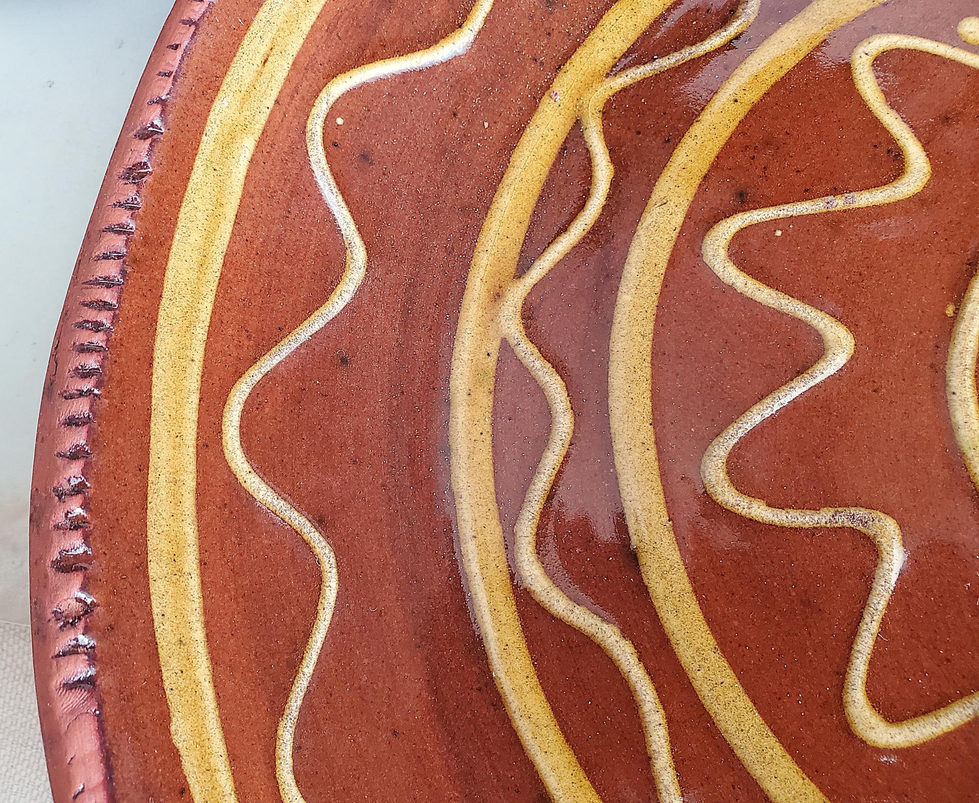 Redware Platter, Charger with Slip-Decorated Traditional Pattern