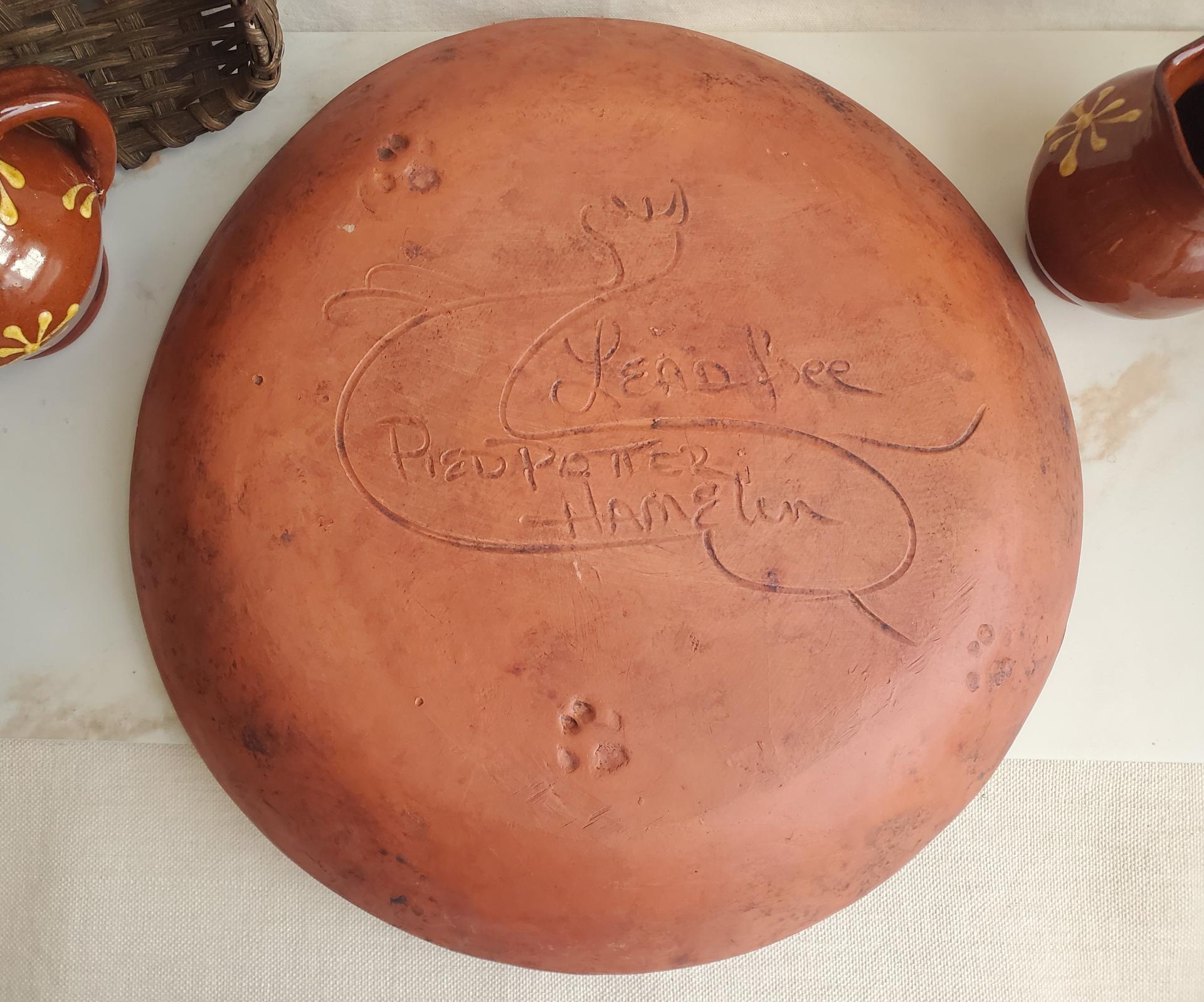 Redware Platter, Charger with Slip-Decorated Traditional Pattern