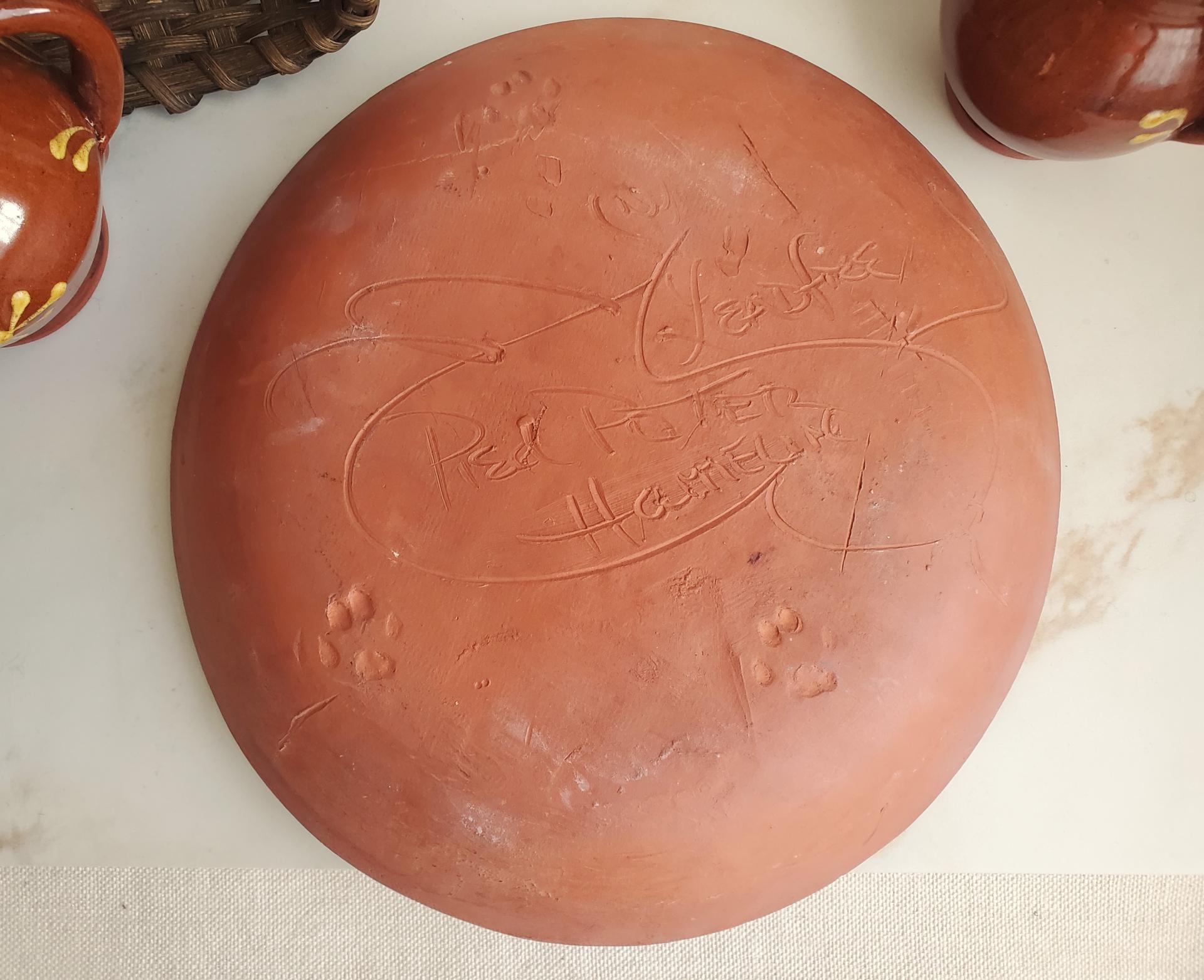  Slip-Decorated Redware 11 in. Plate with Feather Motif