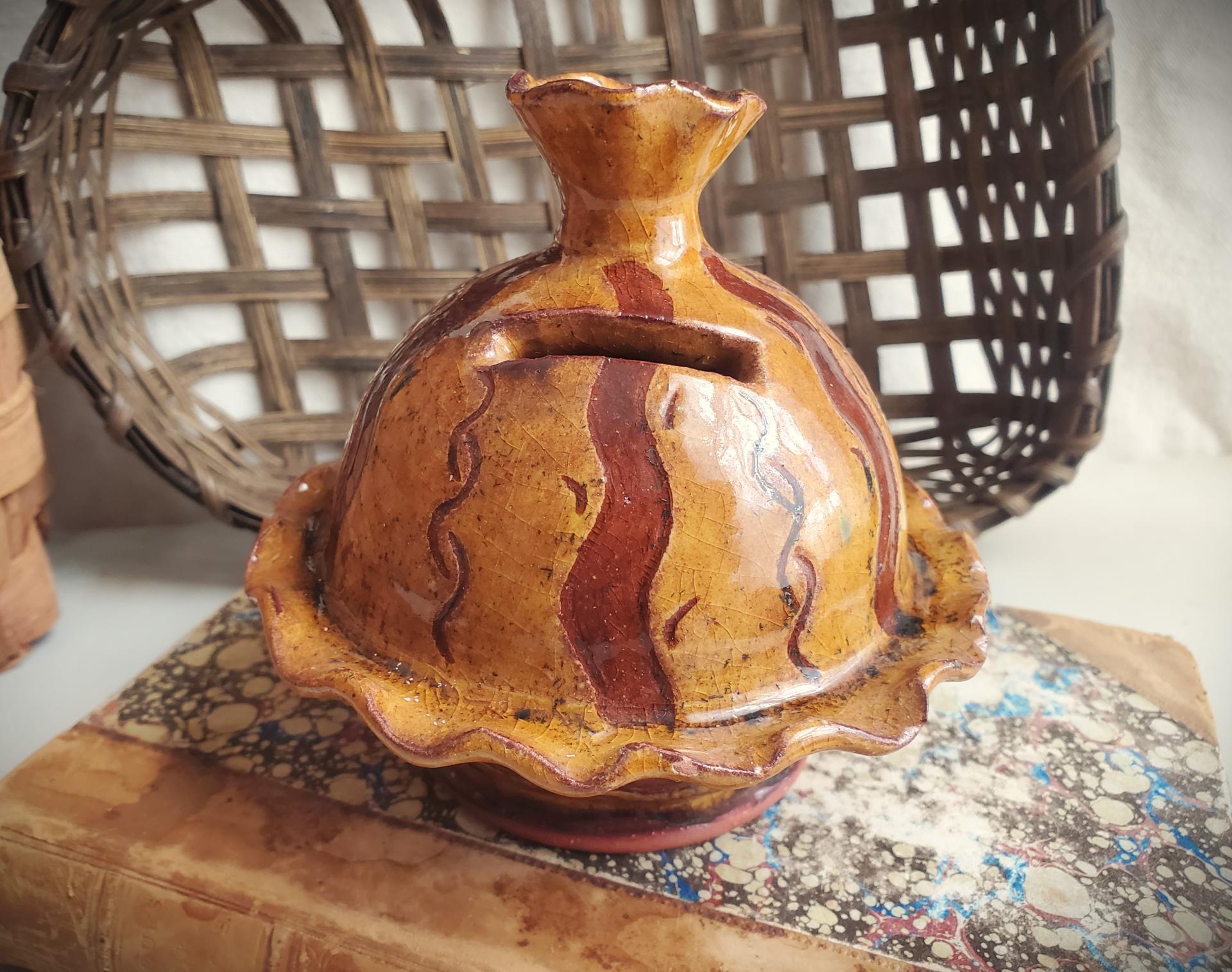 Redware Bank, One-of-a-Kind with Sgrafitto Pattern