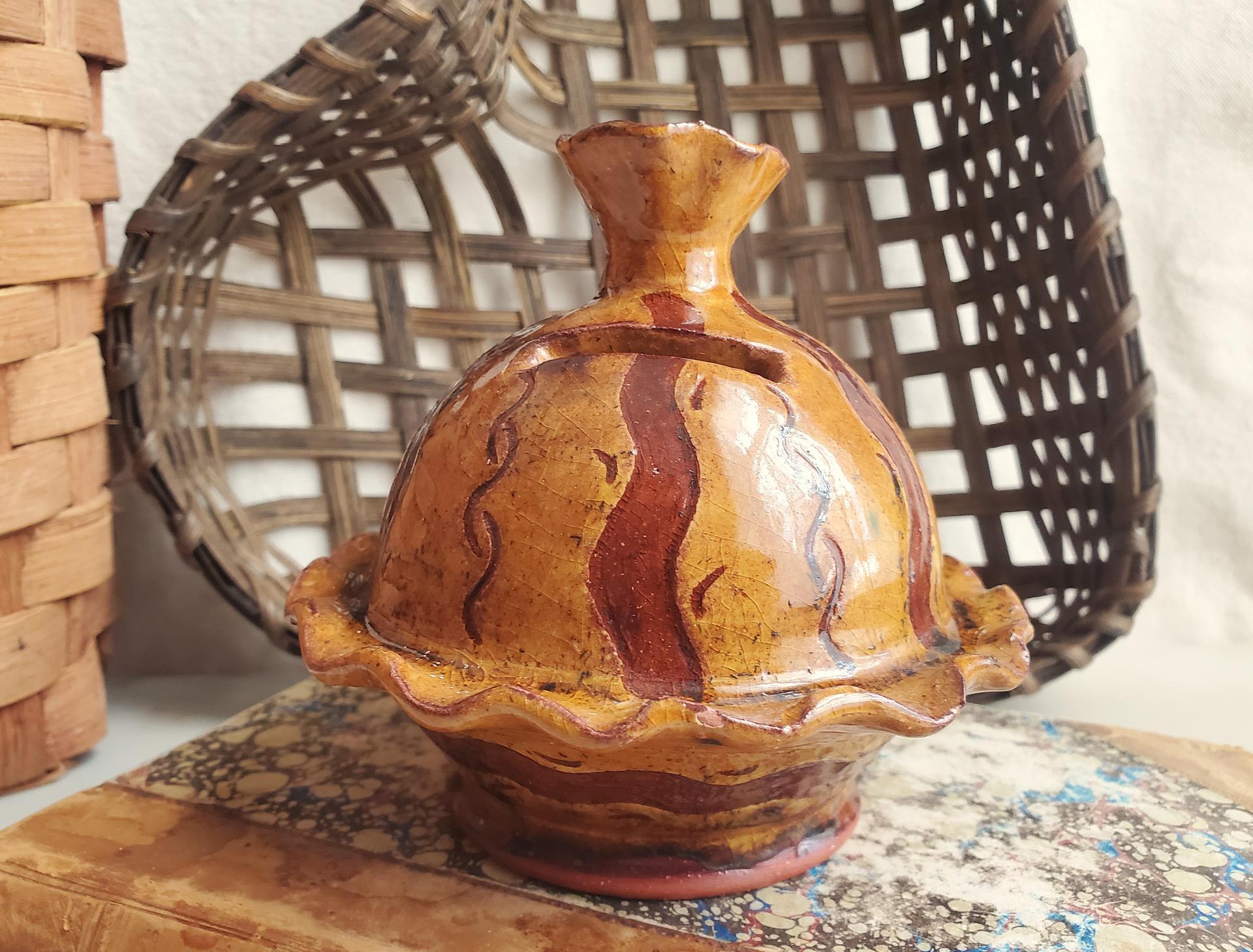 Redware Bank, One-of-a-Kind with Sgrafitto Pattern