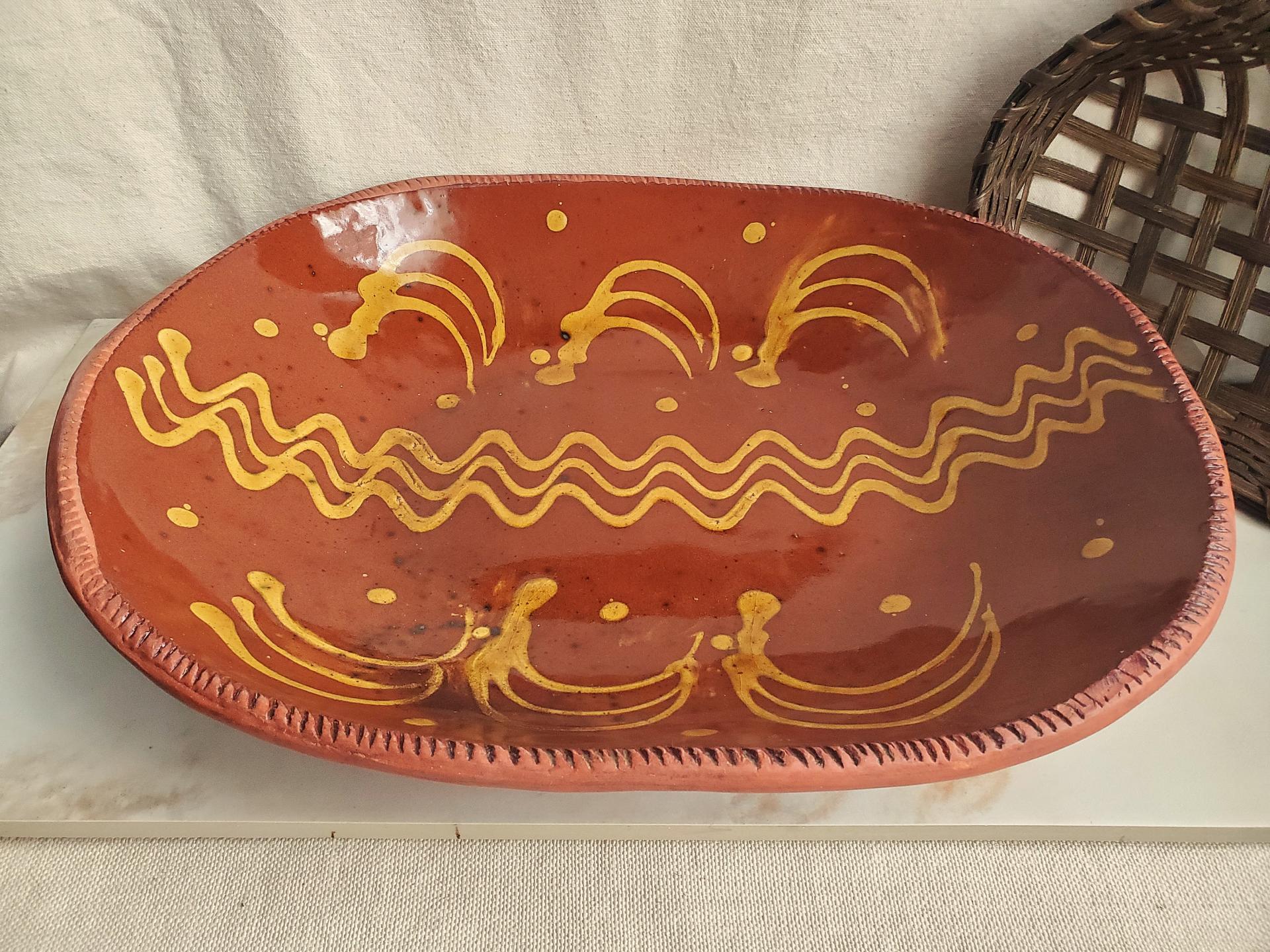 Redware Deep Trencher with Slip Pattern