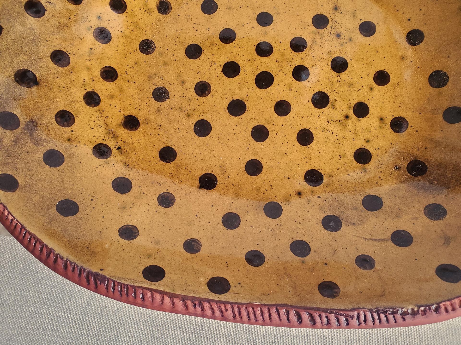 Redware Deep Trencher with Black Dots