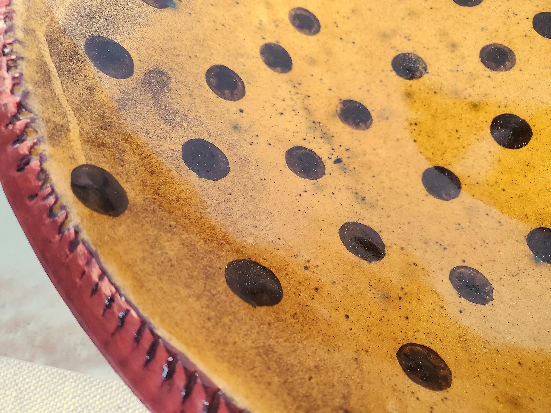 Redware Deep Trencher with Black Dots