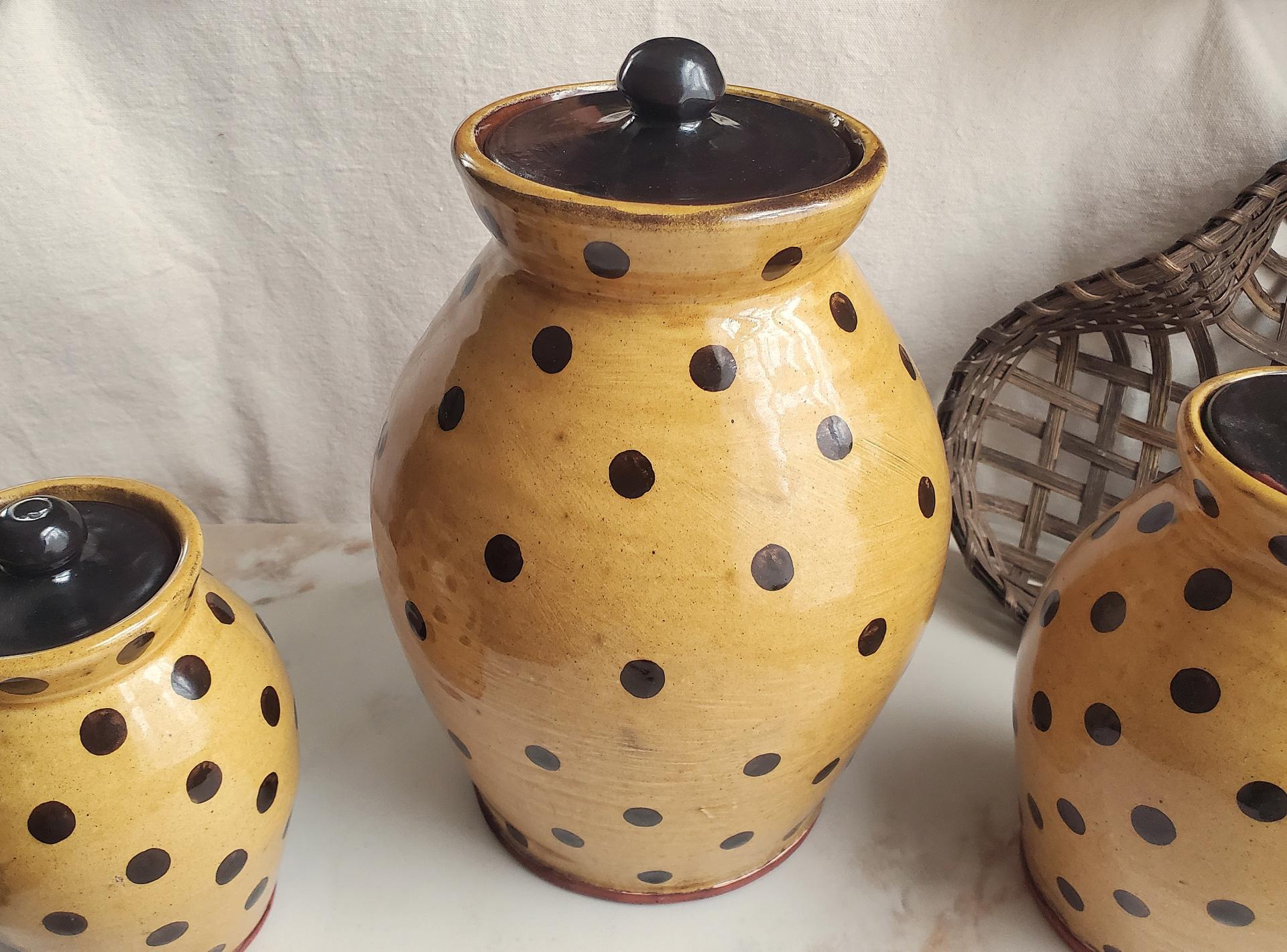 Redware 10.50 inch Jar with Black Dots, Wheel Thrown Pottery