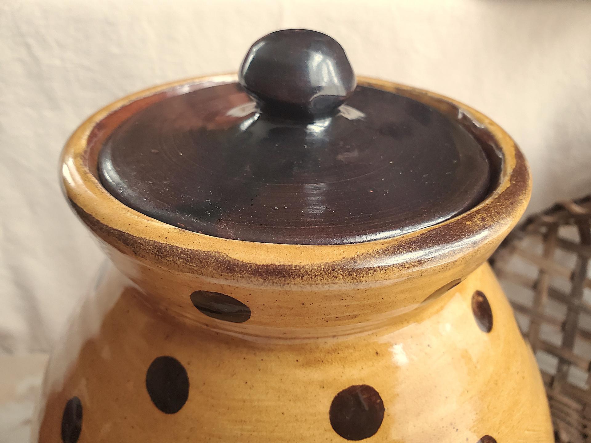 Redware 10.50 inch Jar with Black Dots, Wheel Thrown Pottery