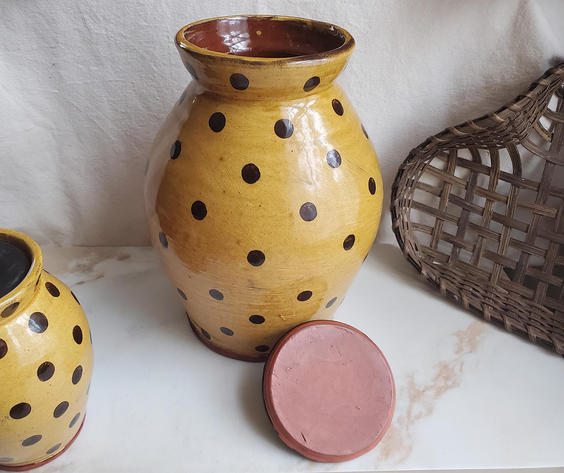 Redware 10.50 inch Jar with Black Dots, Wheel Thrown Pottery