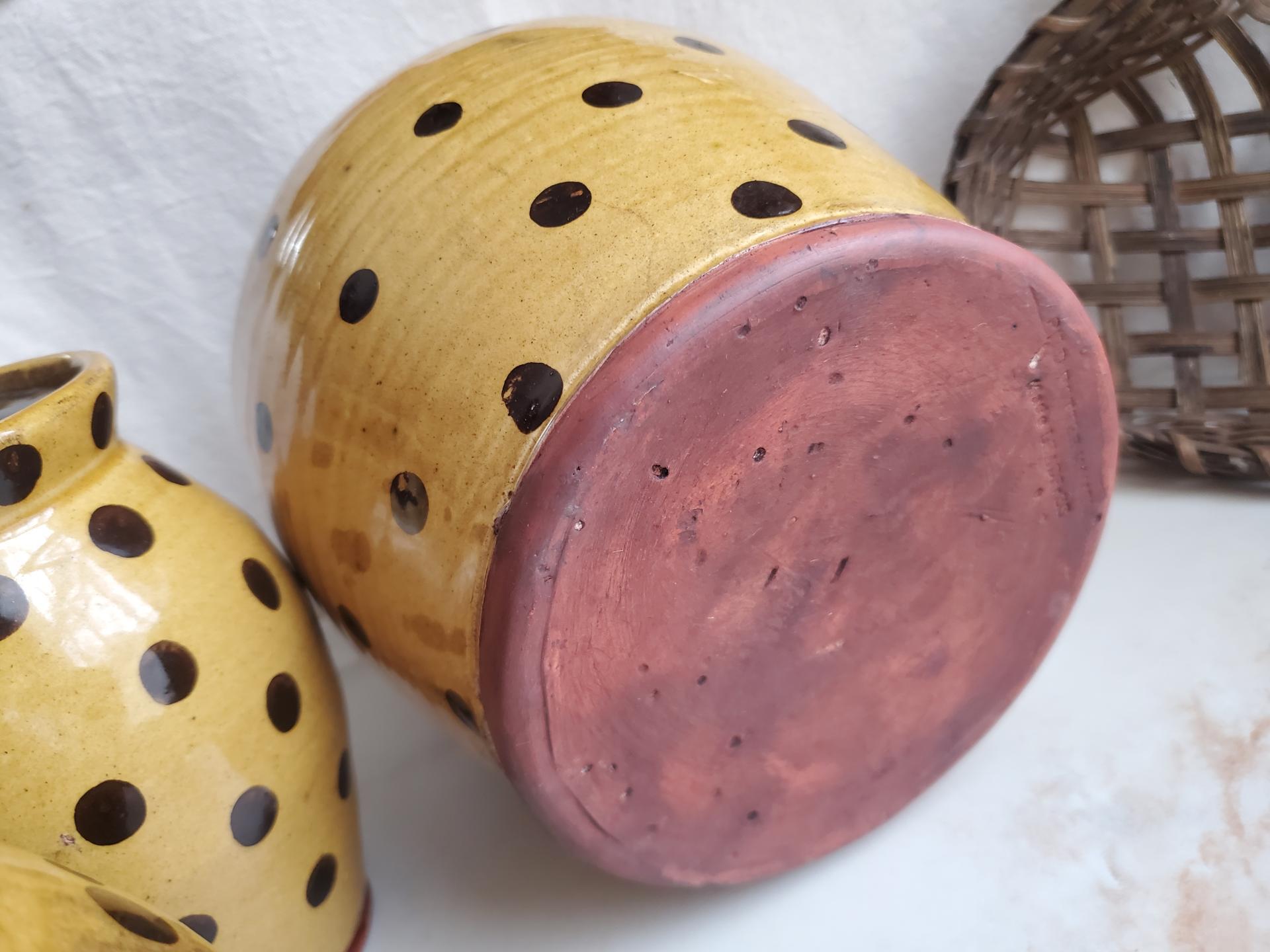 Redware 10.50 inch Jar with Black Dots, Wheel Thrown Pottery