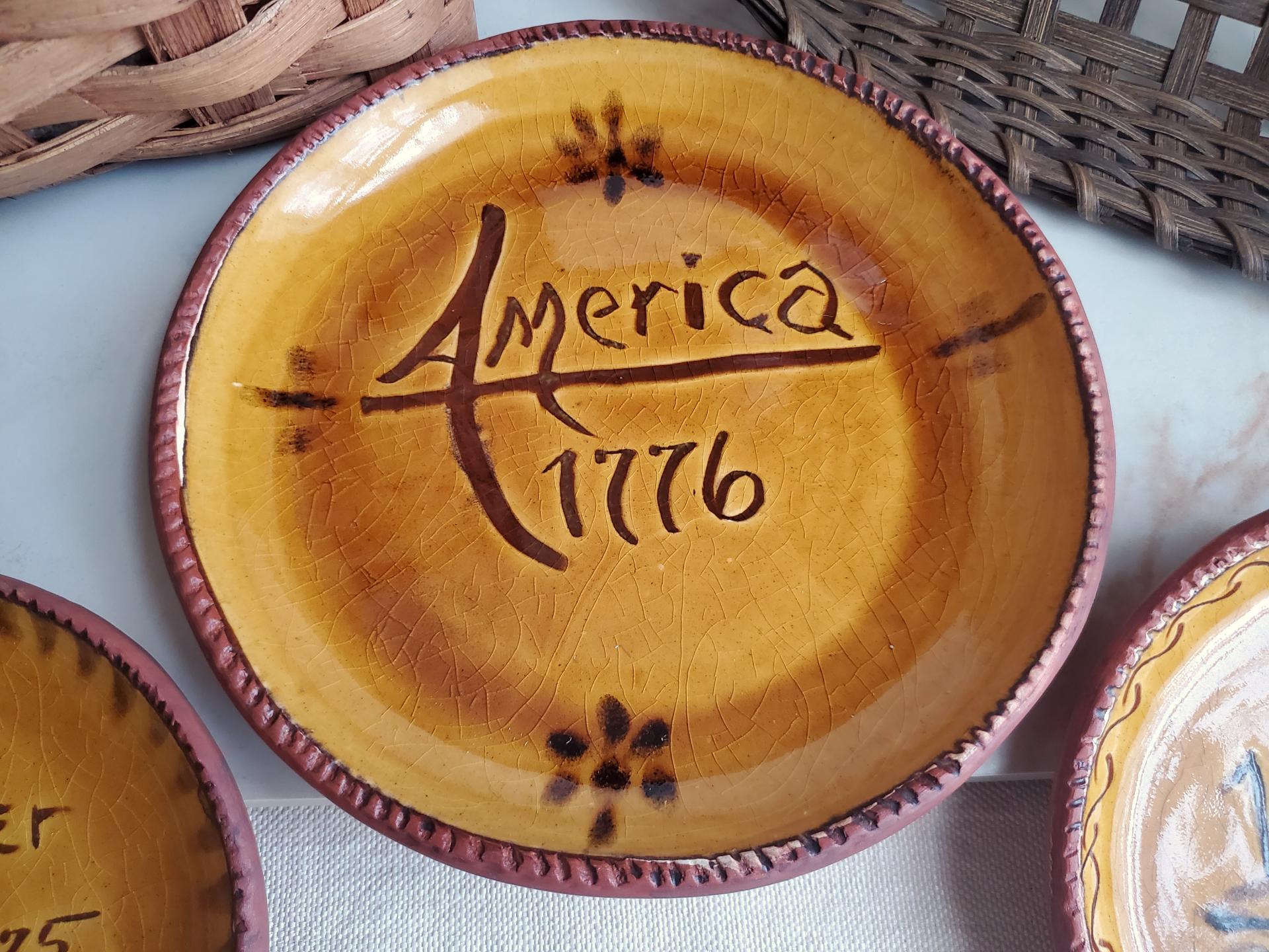 Redware 9 in. Plate, "America 1776"