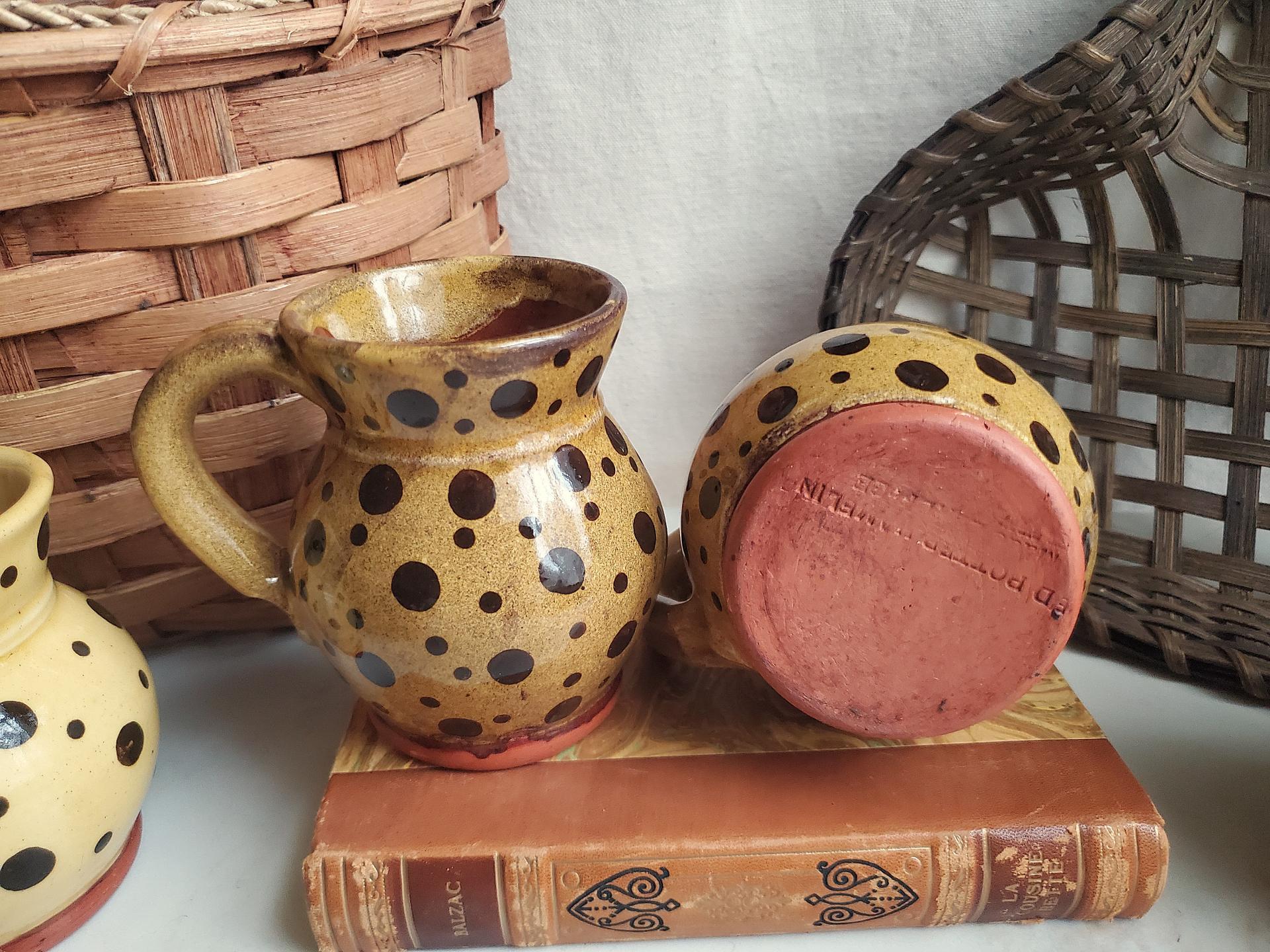 Handmade Redware Mugs (2) with Black Dots