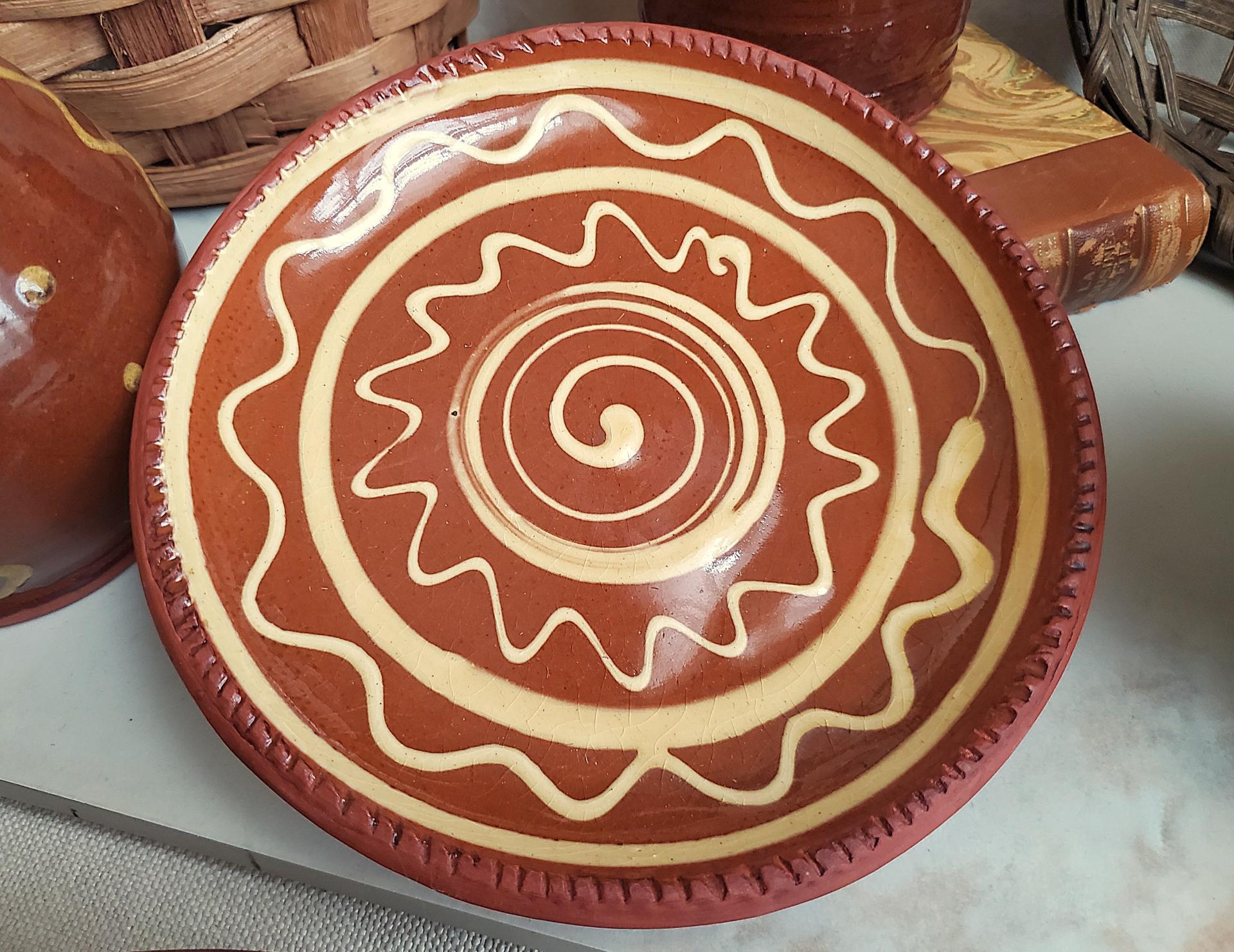 Redware 7 in. Plate, Slipware Pattern