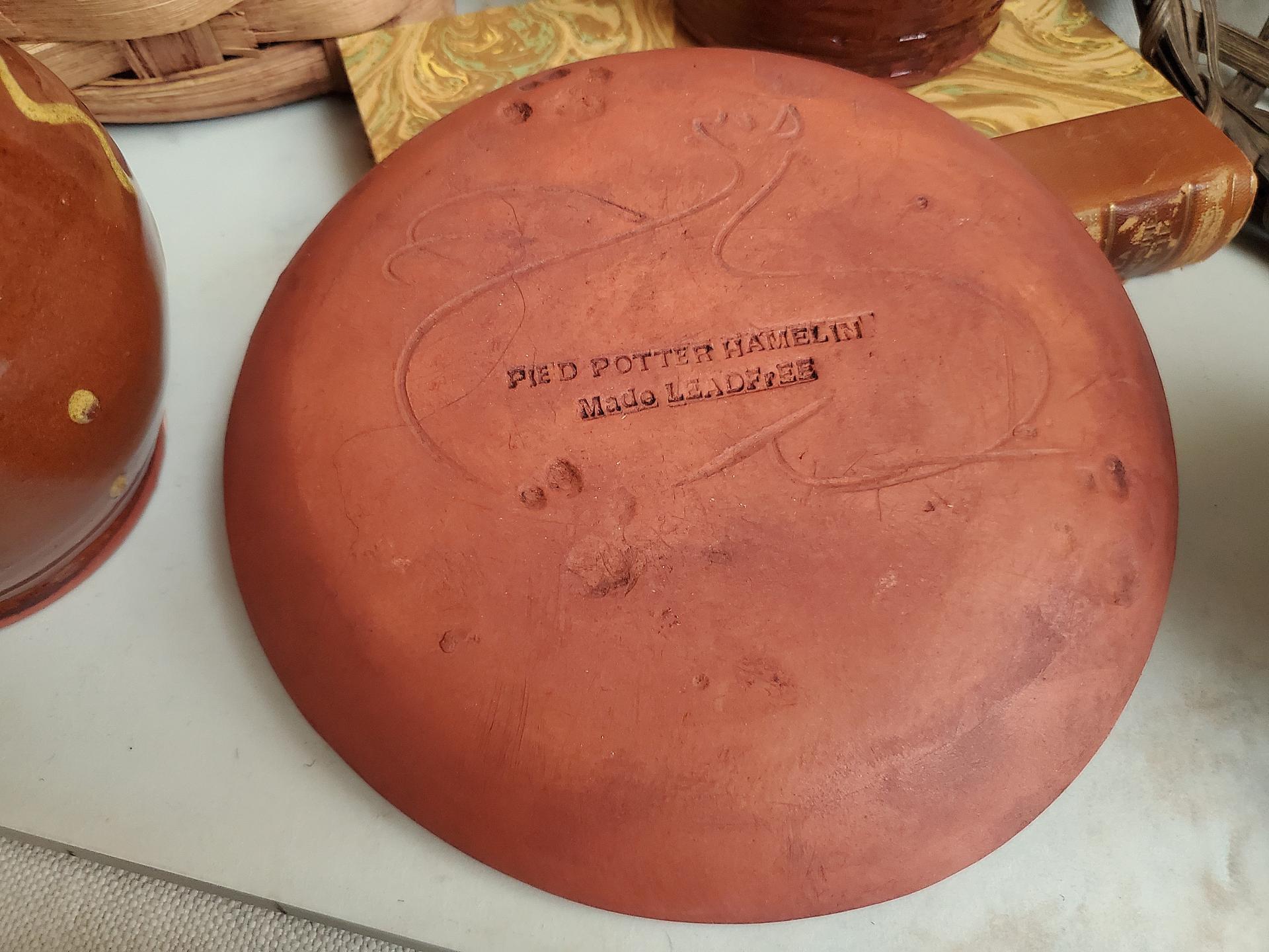 Redware 7 in. Plate, Slipware Pattern