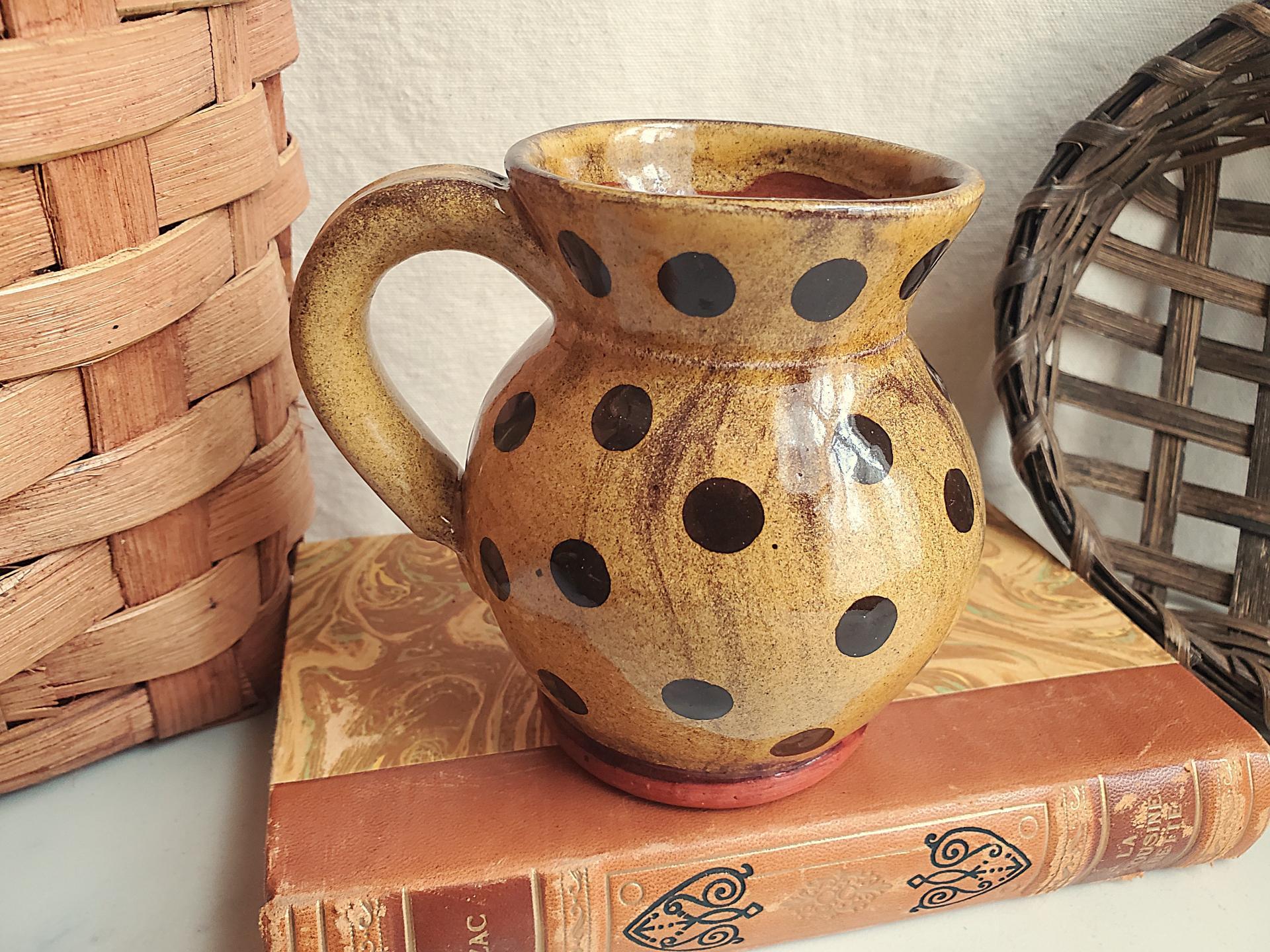 Redware Mug with Black Dots Pattern