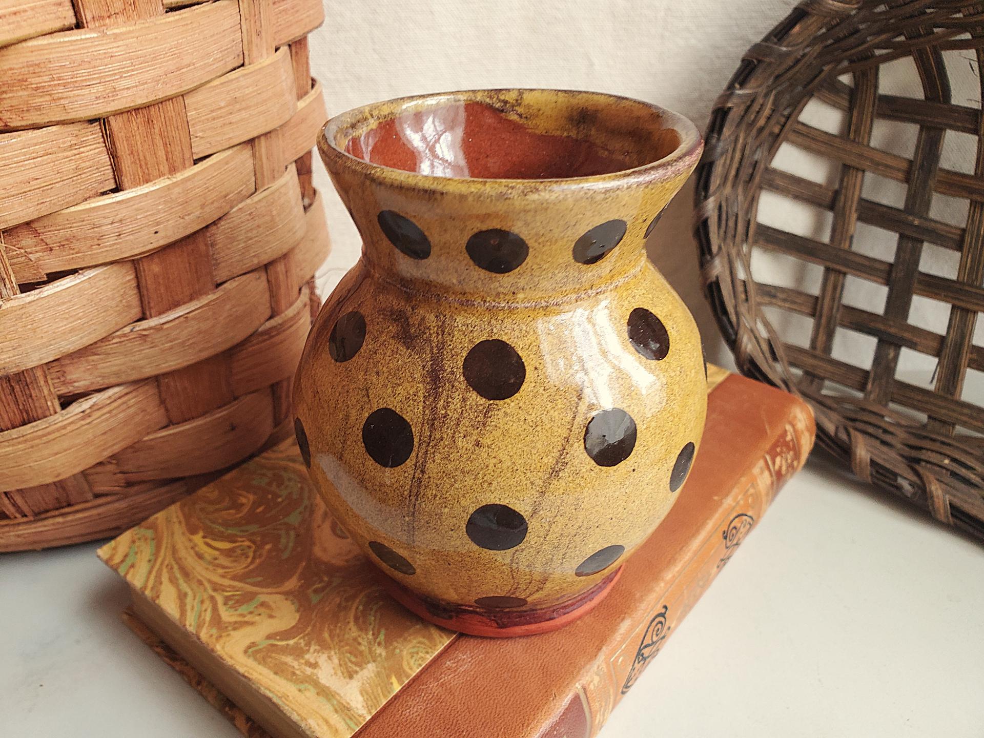 Redware Mug with Black Dots Pattern