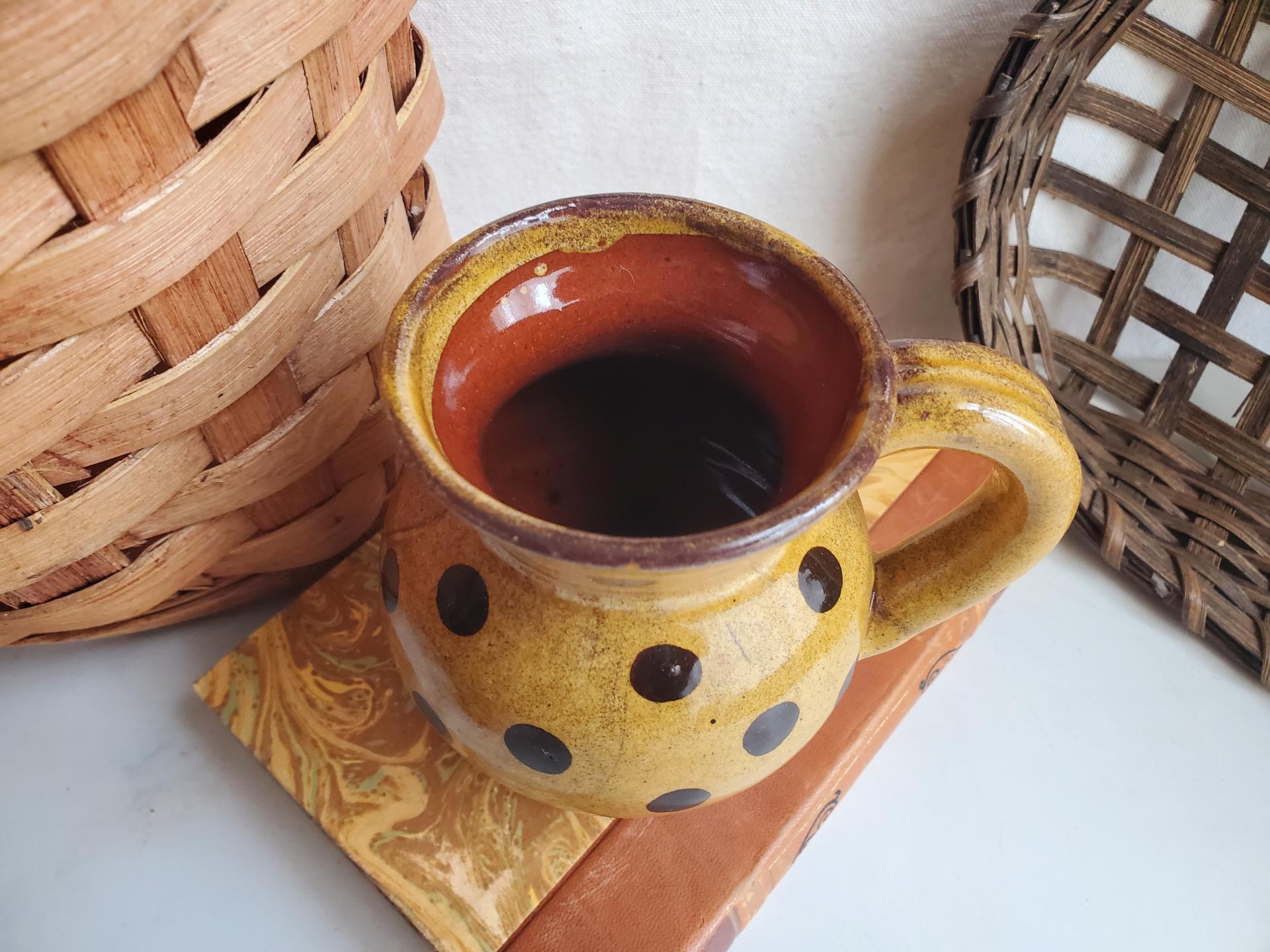 Redware Mug with Black Dots Pattern