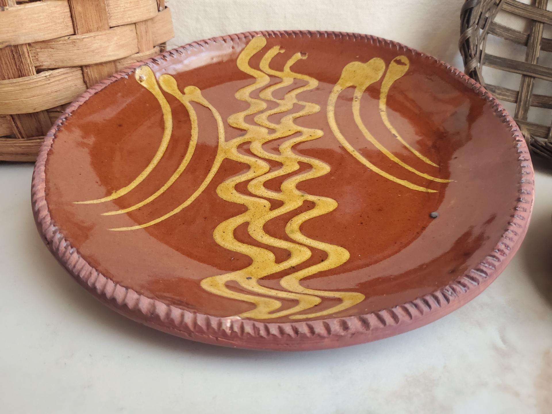  Slip-Decorated Redware 9 in. Plate with Traditional Motif