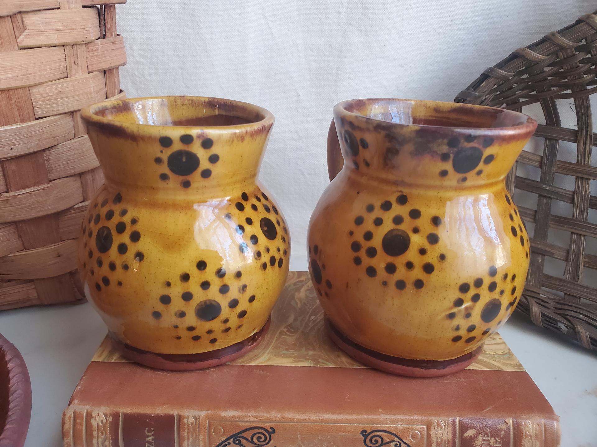 Handmade Redware Mugs (2) with Black Dots