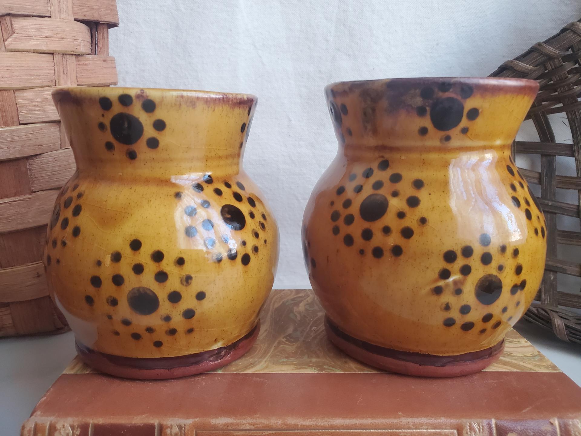 Handmade Redware Mugs (2) with Black Dots