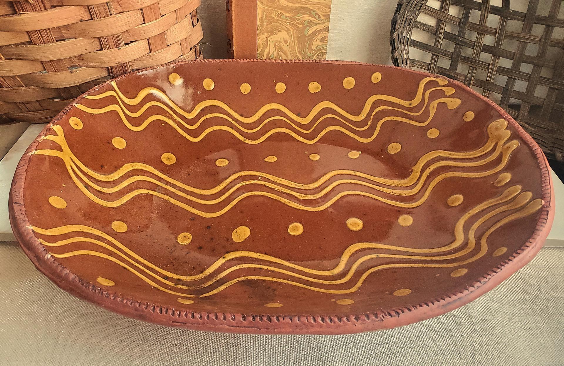 Redware Deep Trencher with Slip Pattern