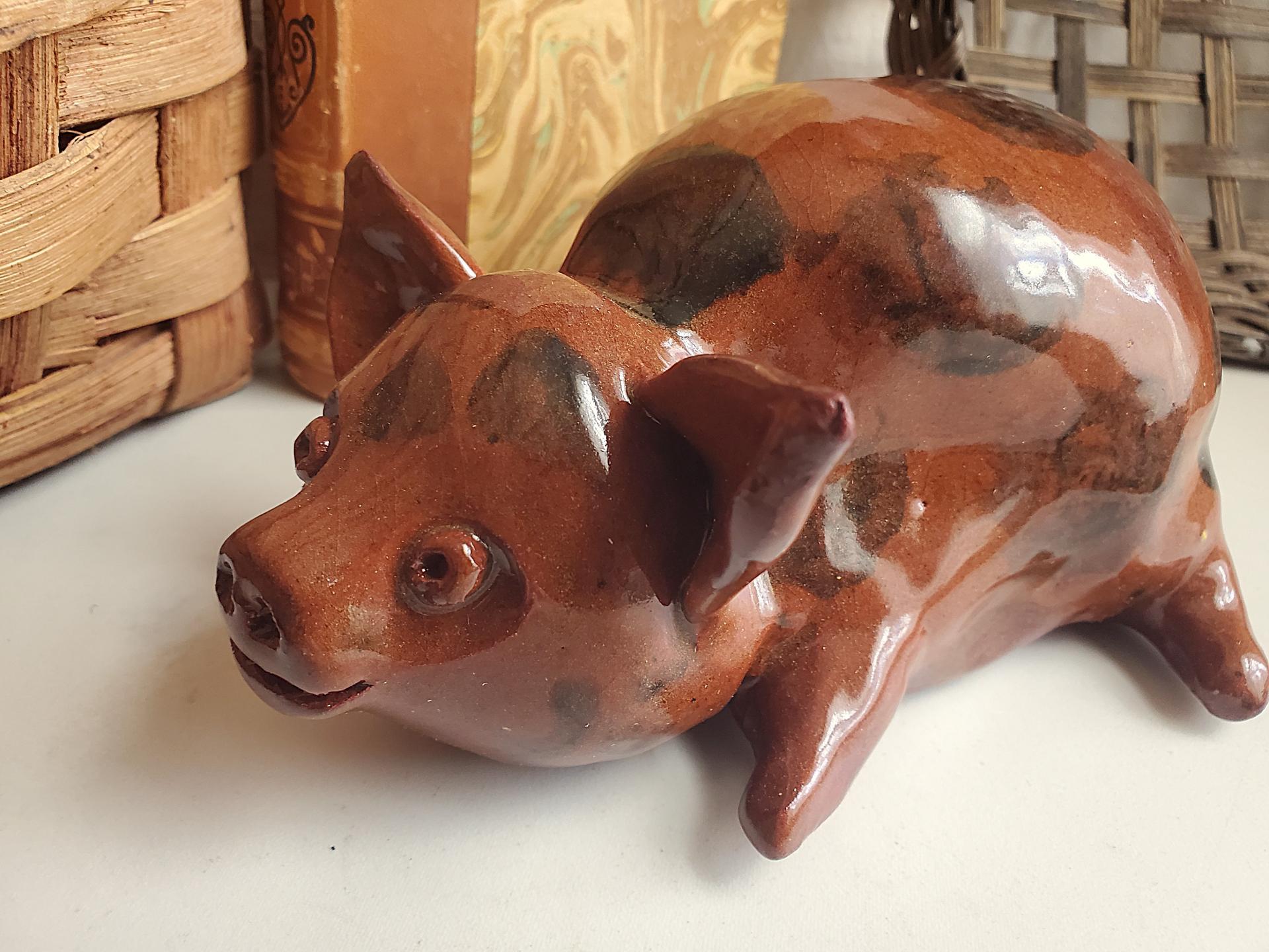 Redware Piglet with Black Splotches