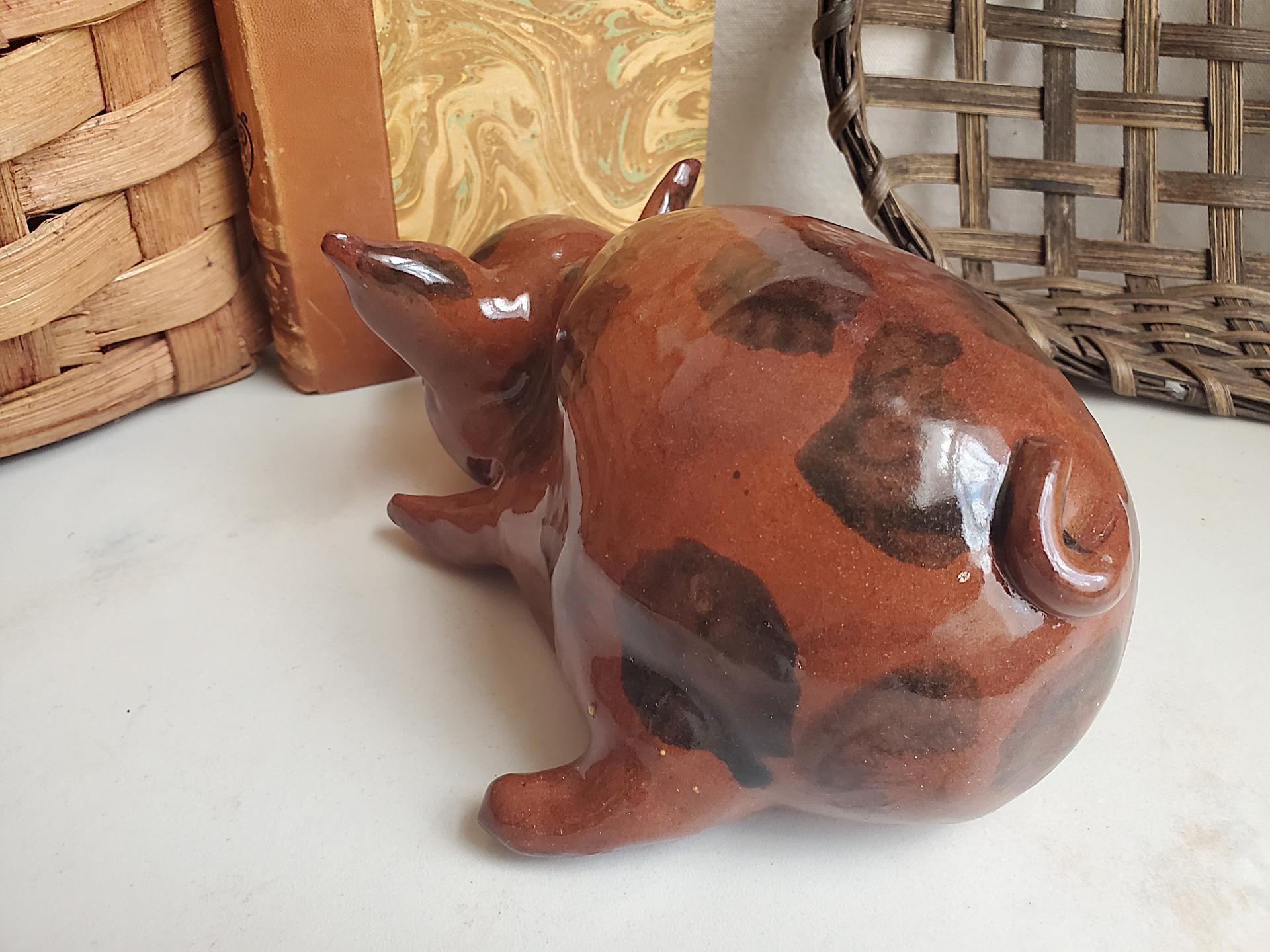 Redware Piglet with Black Splotches