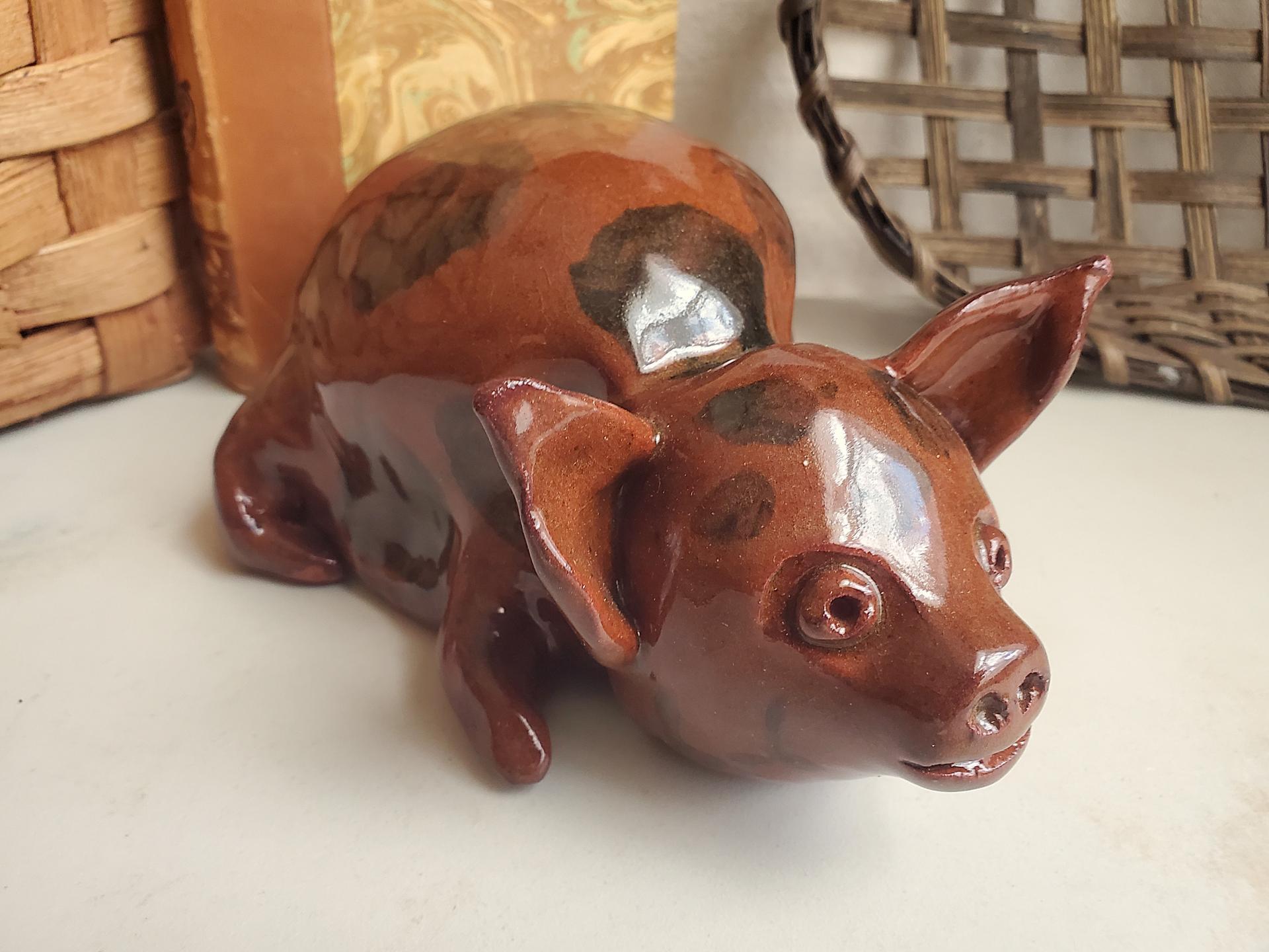 Redware Piglet with Black Splotches