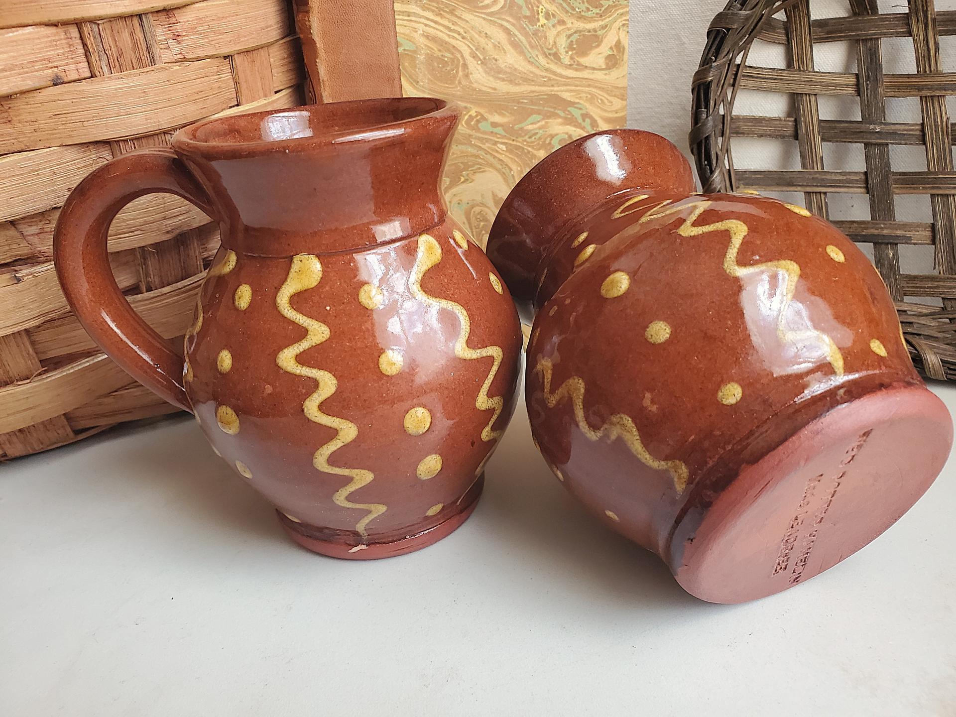 Redware Mugs (2) with Squiggles and Dots