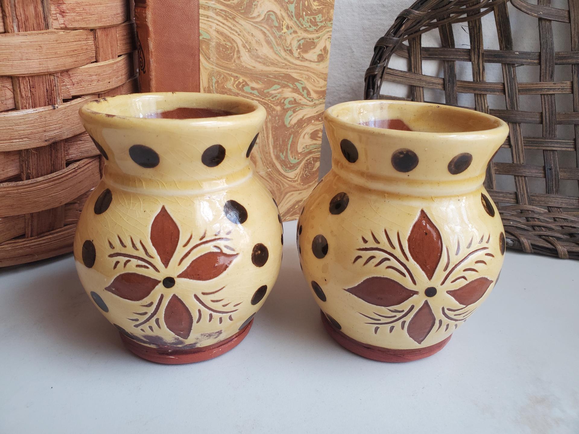 Sgraffito Decorated Redware Mugs (2)